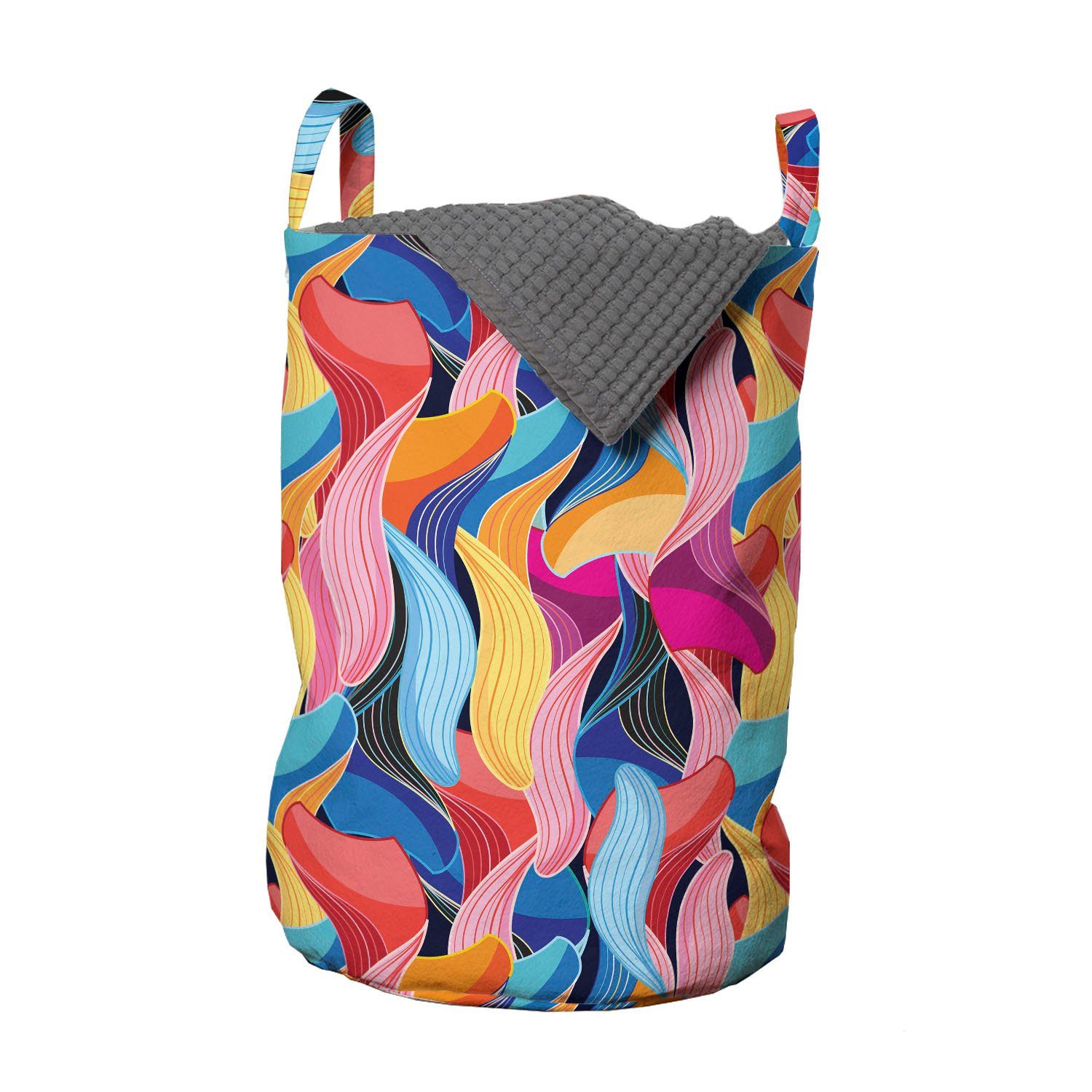 Kordelzugverschluss Waves Abstrakt Abakuhaus Bunt mit Griffen Wäschekorb für Ungewöhnliche Wäschesäckchen Waschsalons,