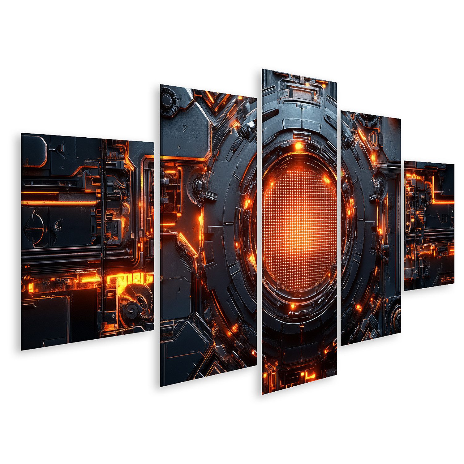 islandburner Leinwandbild Futuristisches Tech-Interface mit leuchtenden Orange-Details für Tech
