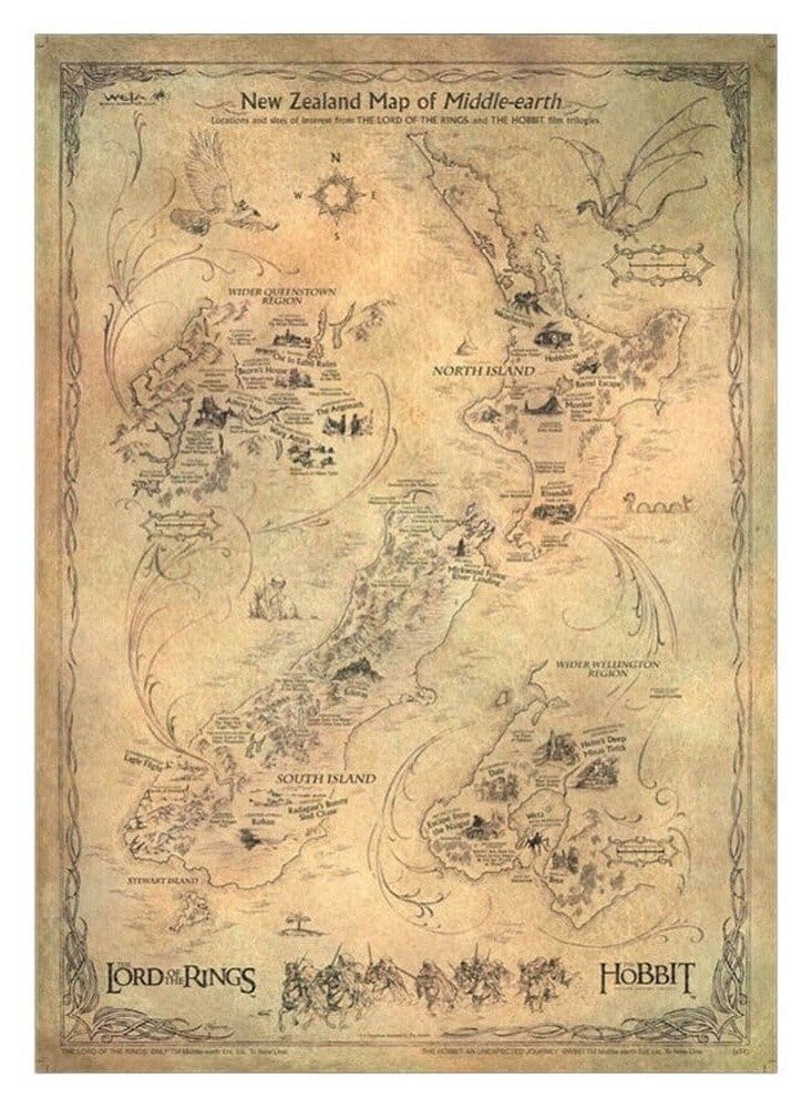 Weta Workshop Poster Der Hobbit Kunstdruck New Zealand Map of Middle Earth 50 x 70 cm