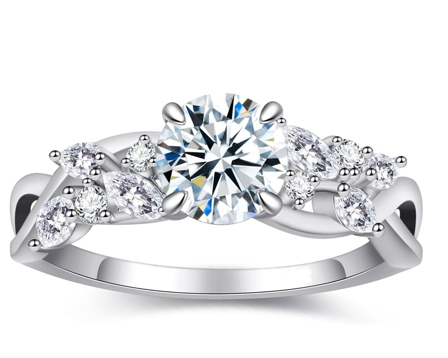 Jumpeak Trauring Eheringe, Ring aus 14K Weißgold,2ct,D,VS1,3EX,Damen-Diamantring, Liebes geschenk für sie, Hochzeitsgeschenke, Damen geschenk
