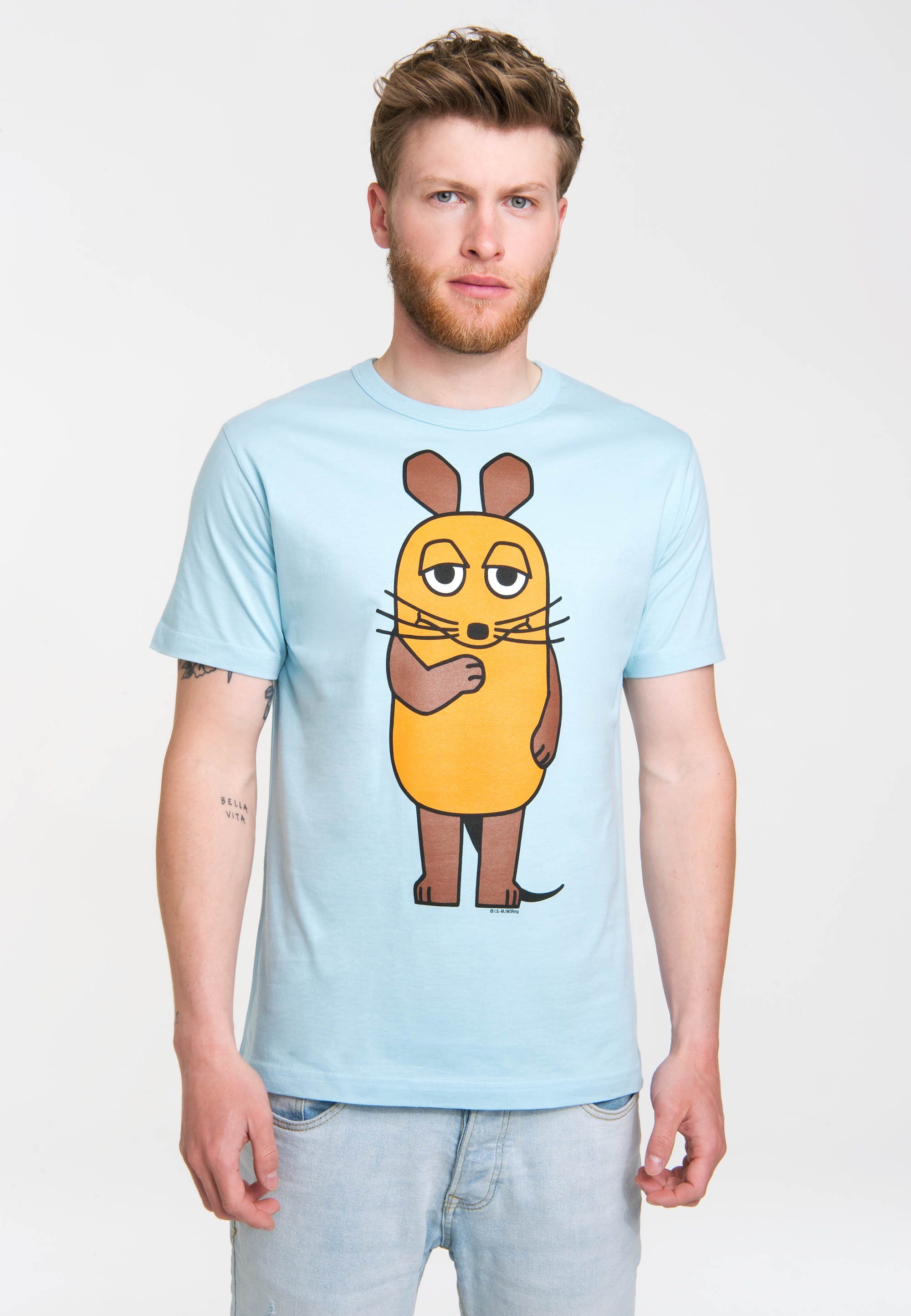 LOGOSHIRT T-Shirt mit Maus-Print hellblau