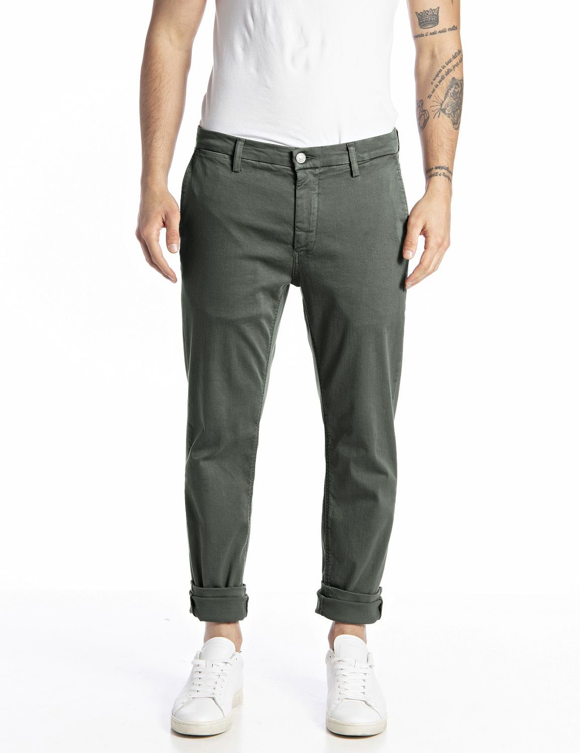 Zeumar Chinohose Color Replay Hyperchino Slim (1-tlg) grün Fit Jeans