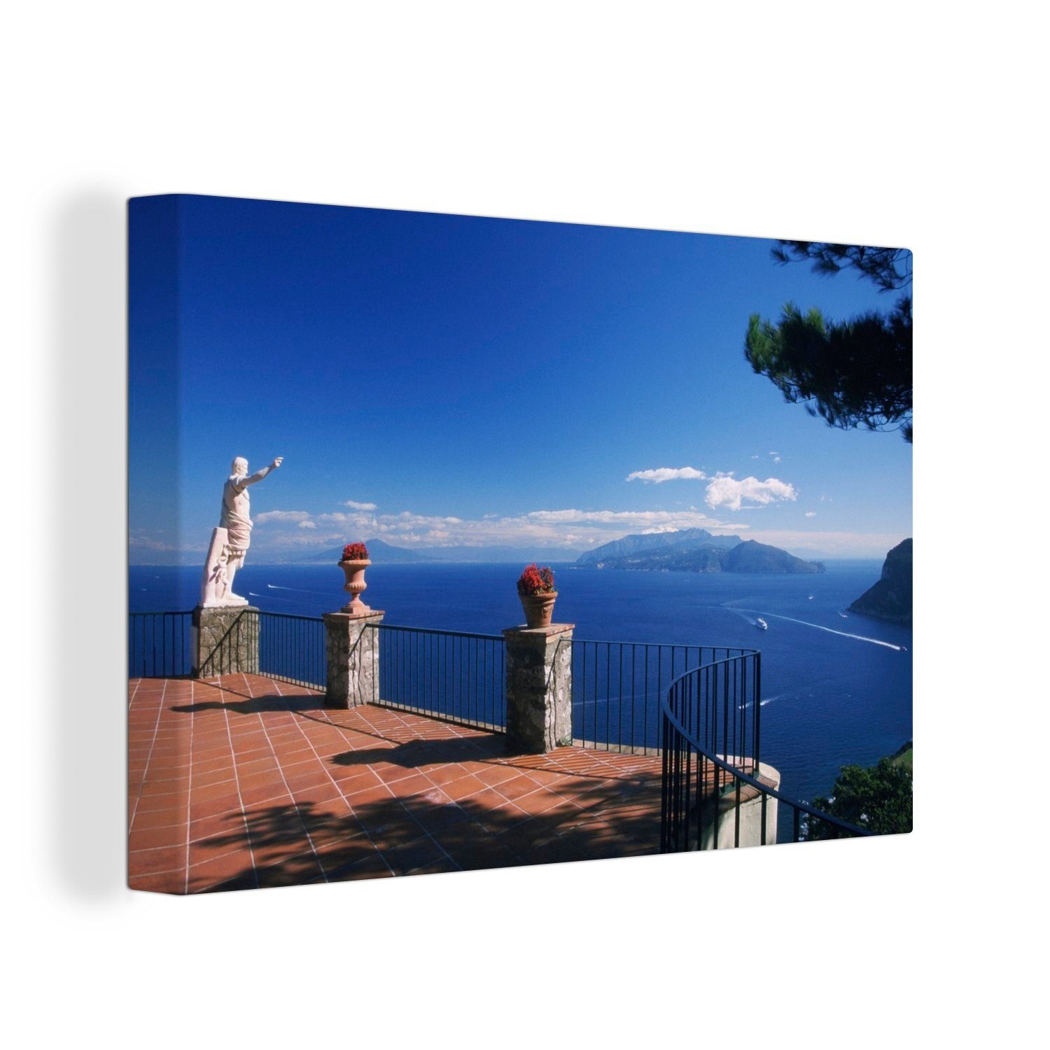 in Terrasse auf von Leinwandbilder, Wanddeko, St), Statue Augustus (1 30x20 Caesar einer Leinwandbild cm Aufhängefertig, OneMillionCanvasses® Capri, Wandbild