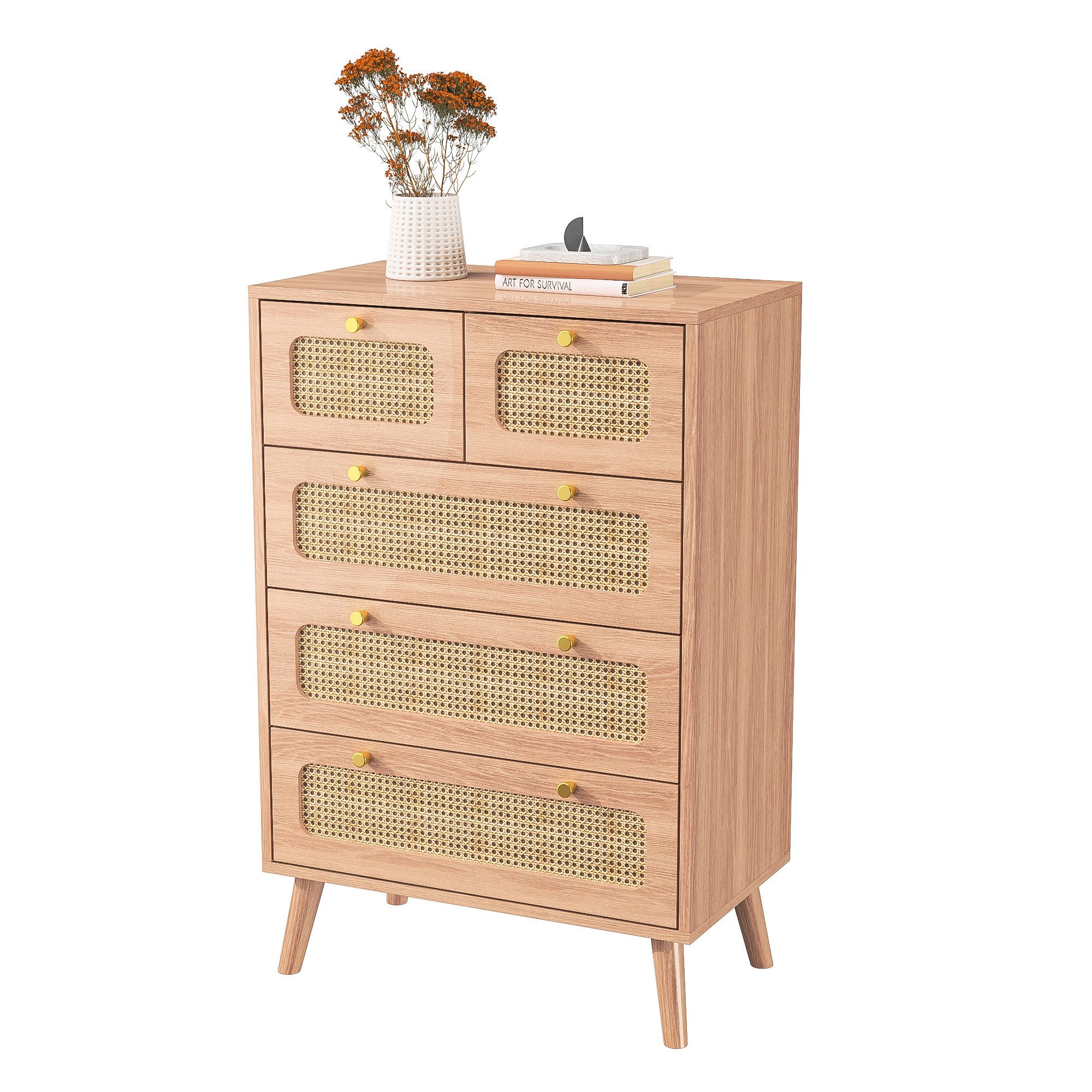 FUROKOY Sideboard Rattan-Kommode Küchenschrank, Holzbeine (Buffetschrank günstig online kaufen