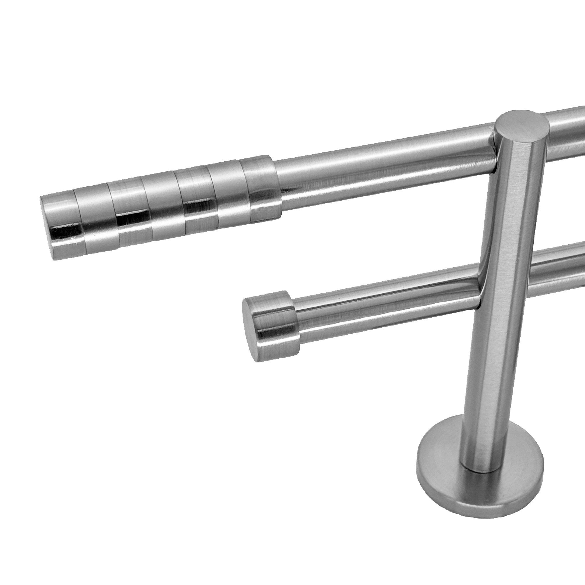 BASIT Gardinenstange Rohr Edelstahloptik 16 mm mit Wandträgern 140 cm E12, Ø 16 mm, 2-läufig, verschraubt, Metall, H22 140 cm E12 Zylinder