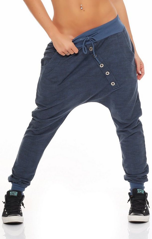 malito more than fashion Jogginghose malito Damen Jogginghose mit Knopfleiste, Sporthose meliert, Baggy Baggyhose mit elastischem Bund Einheitsgröße