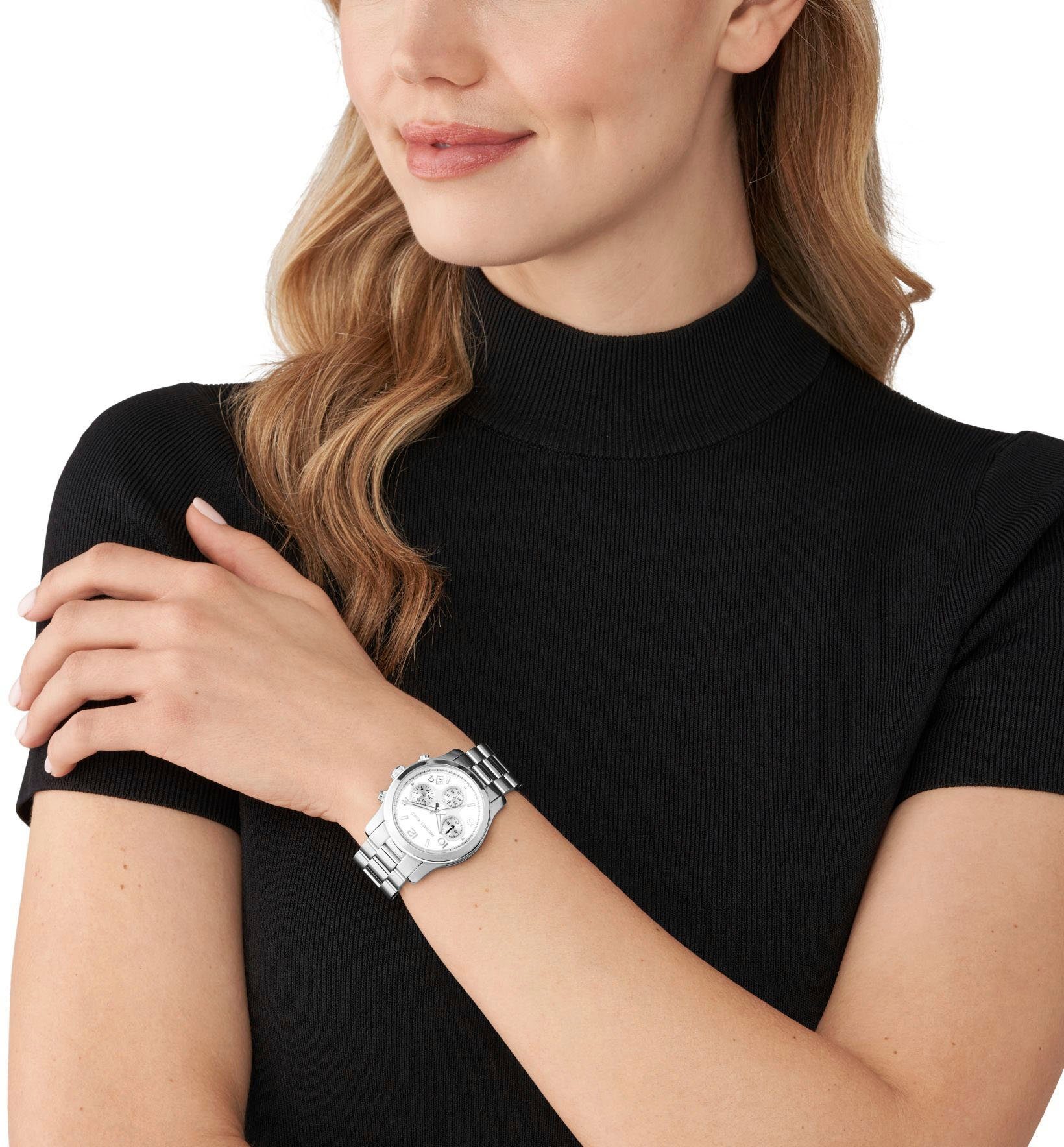 MICHAEL KORS Chronograph RUNWAY MK7325, Quarzuhr, Armbanduhr, Damenuhr, Stoppfunktion, Edelstahlarmband