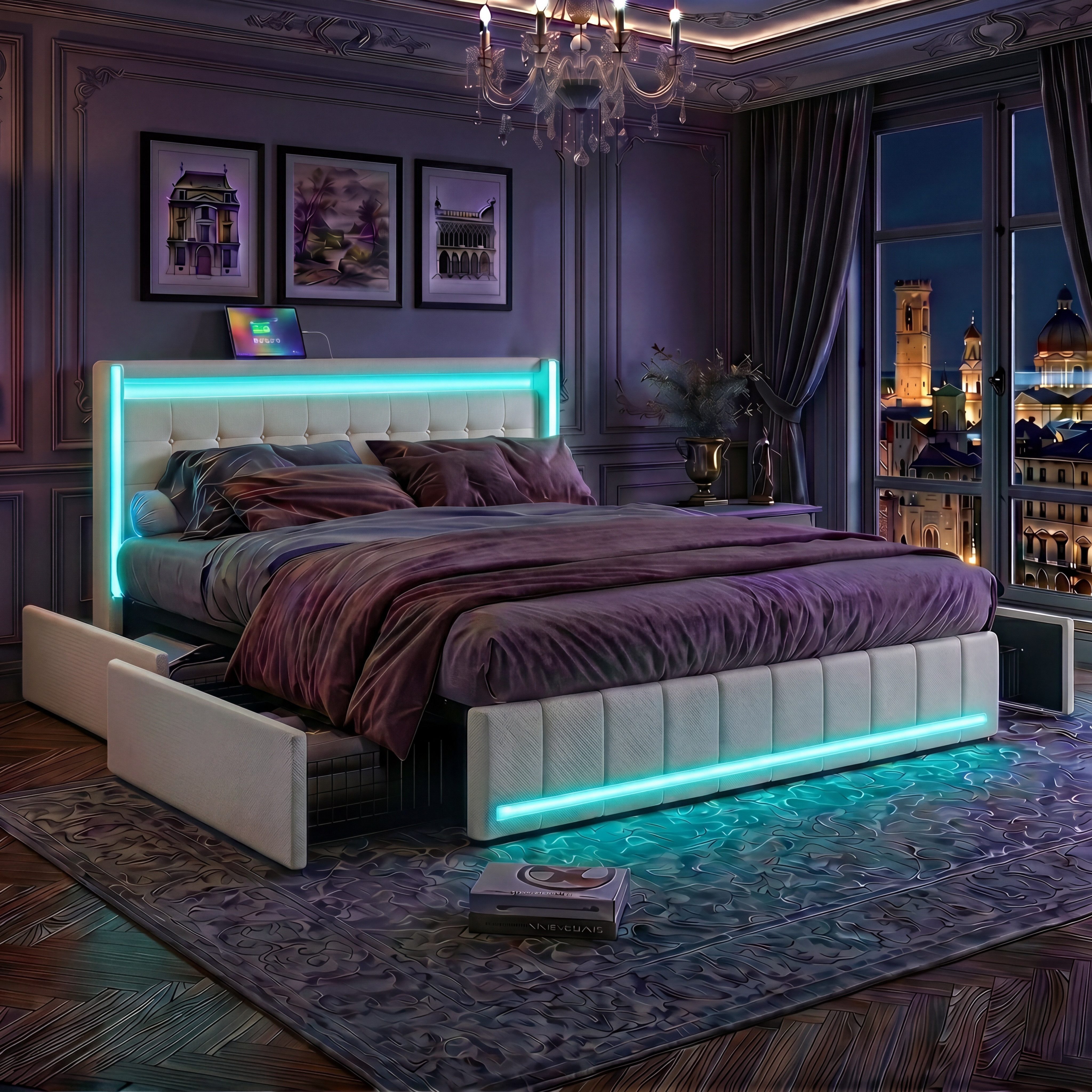 Polsterbett LED-Bett mit Stauraum und Ladeanschluss