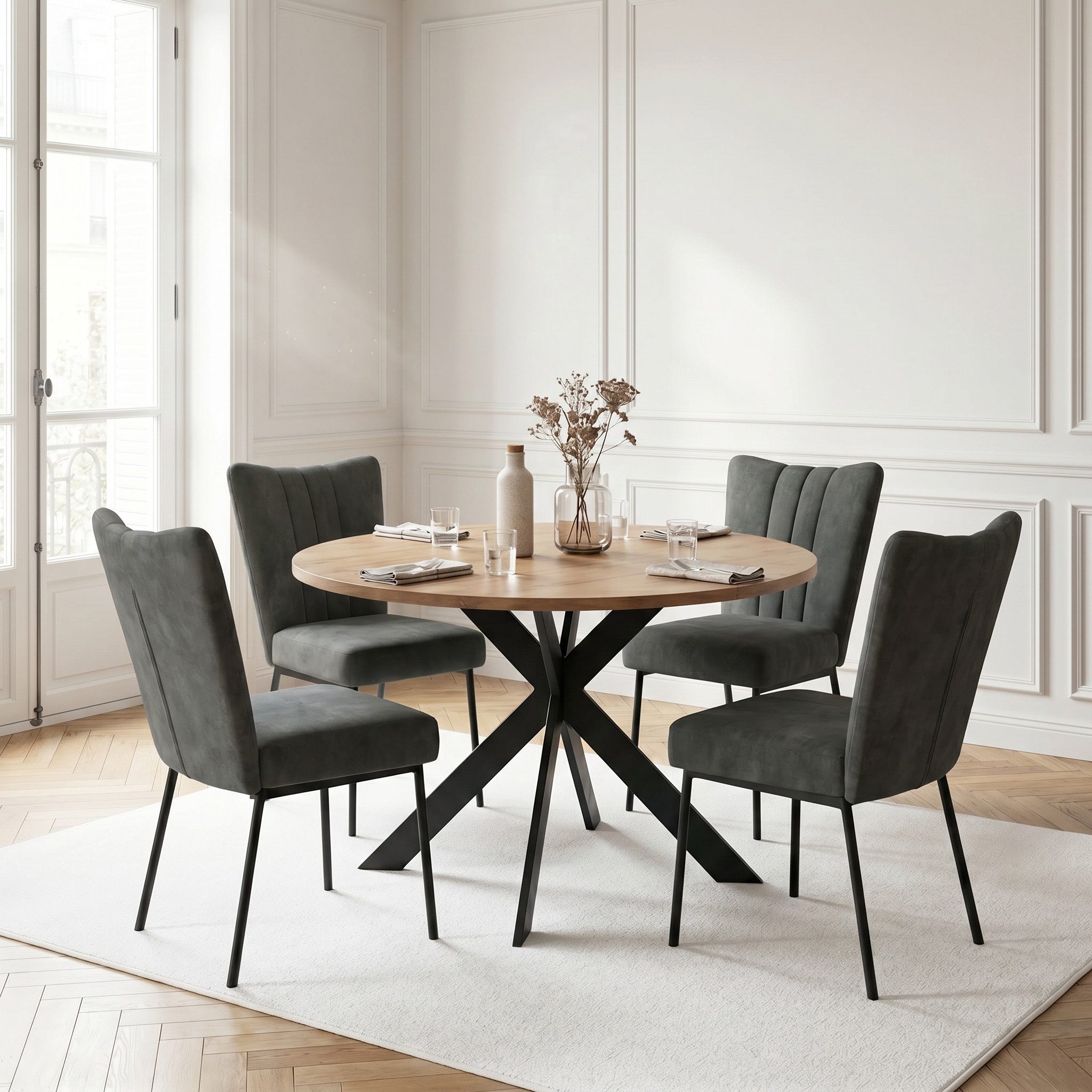 Jiexi Essgruppe Tisch- und Stuhlset, Runder Esstisch (115×75 cm) mit 4 Stühlen