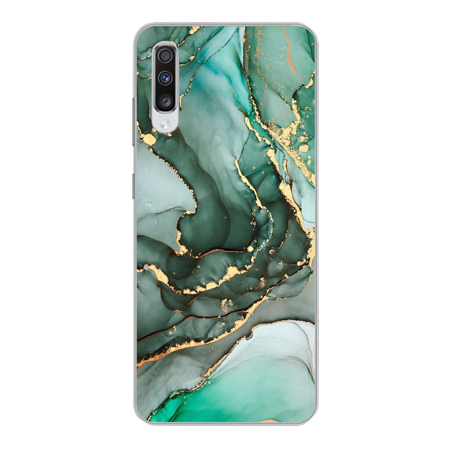 MuchoWow Handyhülle für Samsung Galaxy A70 Gold - Marmor - Grün - Luxus - Marmoroptik - Gr, Phone Case, Silikon, Schutzhülle Dünn