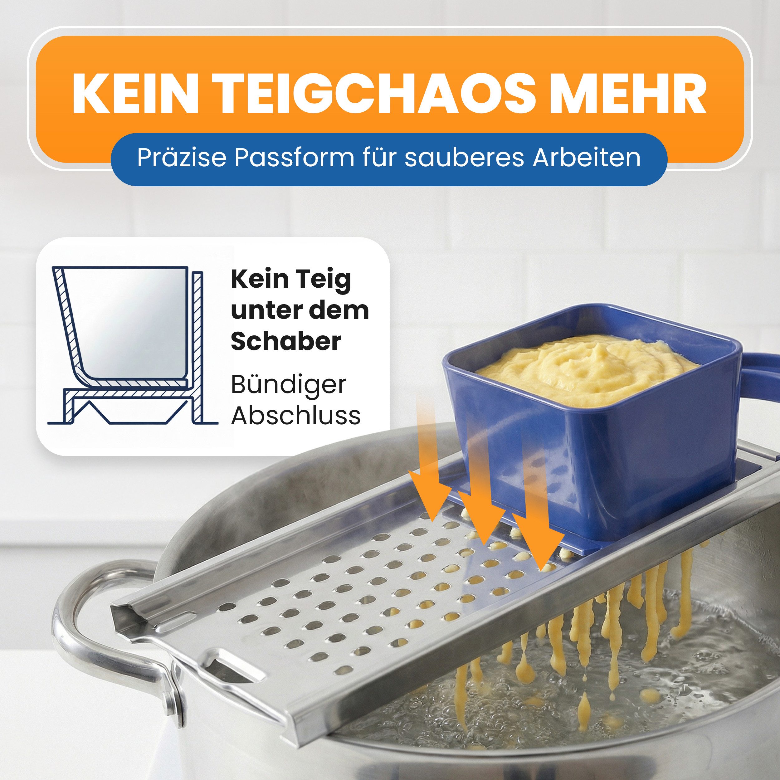 EUROHOME Spätzlehobel Edelstahl Spätzlereibe mit Nasen mit Kunststoffgriff, Edelstahl, (1-St., Spätzlehobel 33 x 11 x 6,3 cm), Spätzlepresse runde Löcher - Reibe mit Trichter