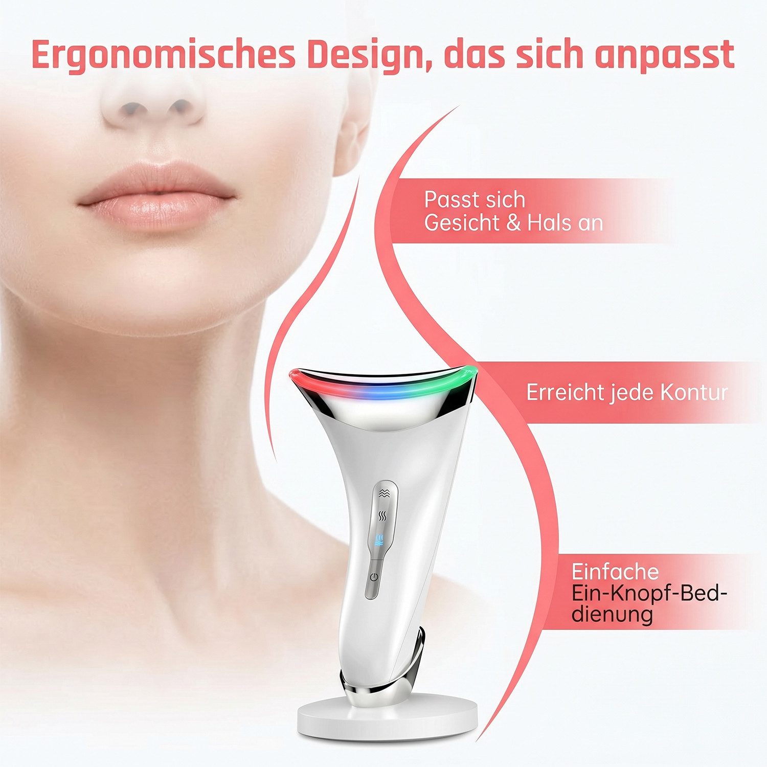 AKKEE Gesichtsmassagegerät EMS Anti Falten Gesichtsgerät massage lifting mit 3 light Modi 45℃, Beautygeschenk, Anti Aging, EMS, Vibration, Rotlichttherapie – Bild 4 von 5