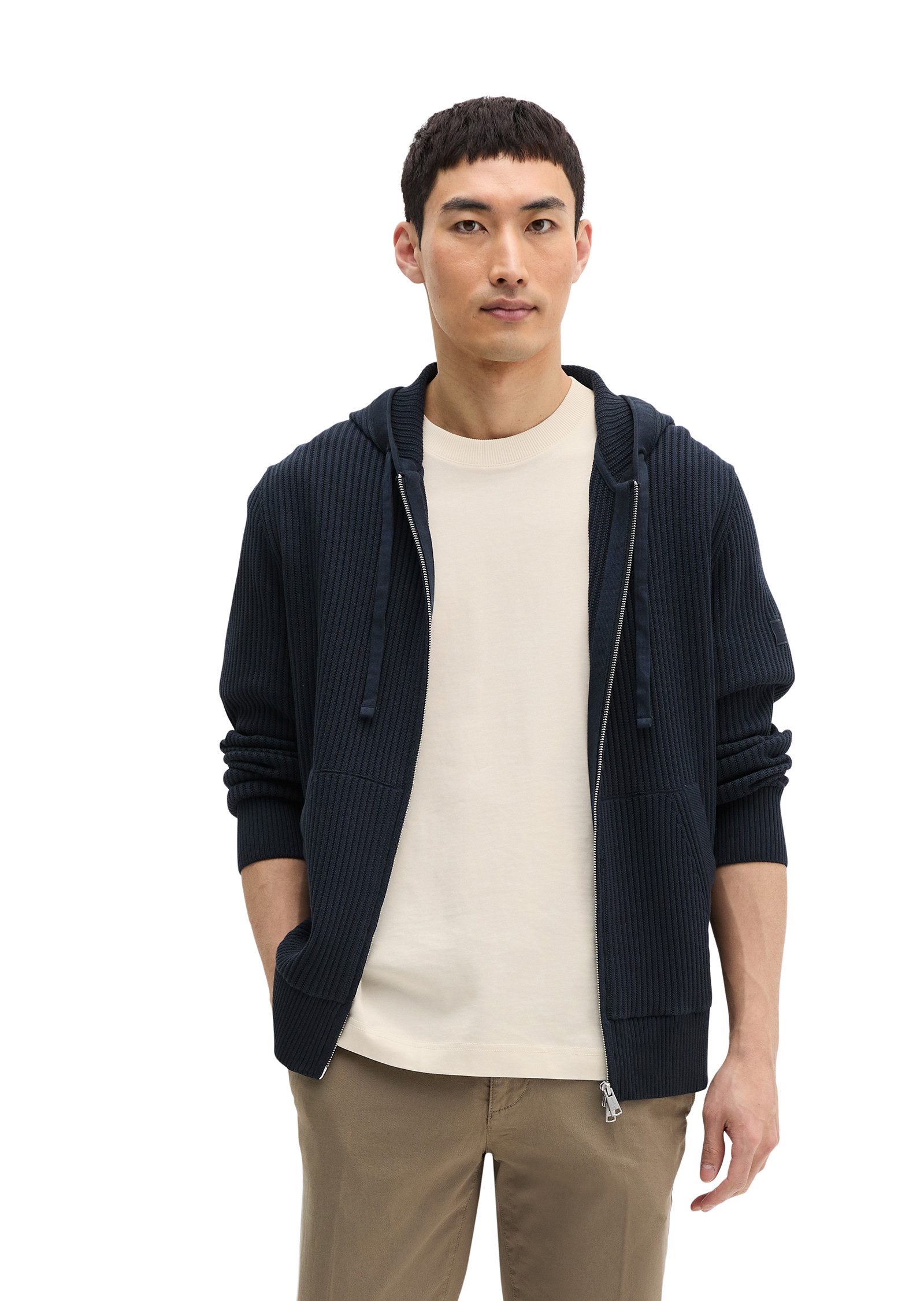 Marc O'Polo Kapuzenstrickjacke regular Fit, geteilte Kängurutasche