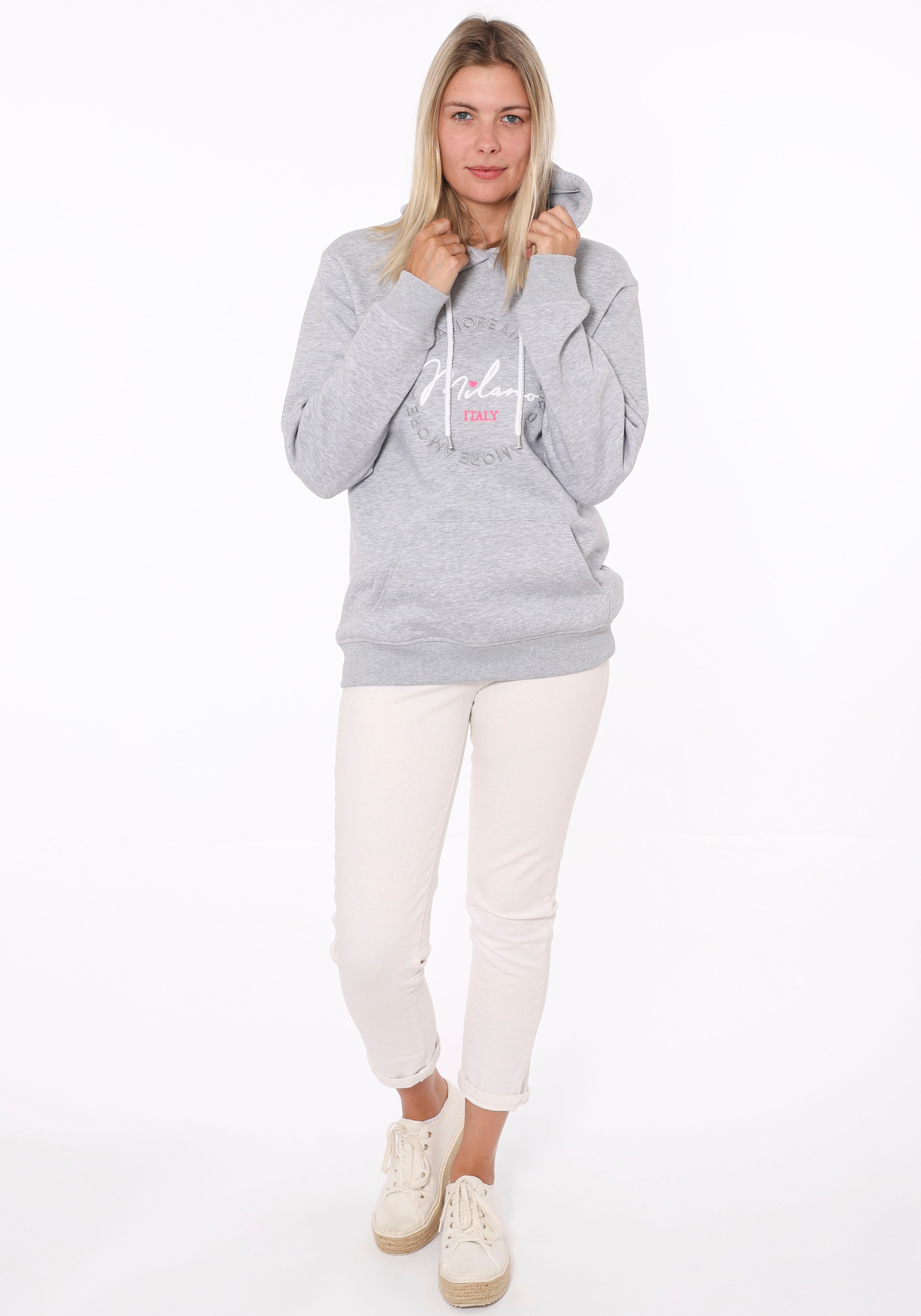 Zwillingsherz Kapuzensweatshirt mit "Amore"-Schriftzug und Herzchen günstig online kaufen