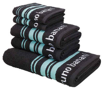 Bruno Banani Handtuch Set »Daniel« (5-tlg), mit Streifen-Bordüre und Markenlogo, 5 teiliges Handtücher Set aus 100% Baumwolle