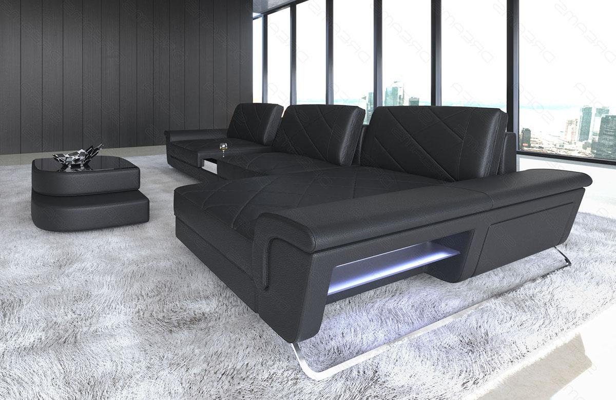 Sofa Dreams Ecksofa Leder mit verstellbare Couch, Ledersofa, LED, Sofa Bari Designersofa Rückenlehnen, L Form