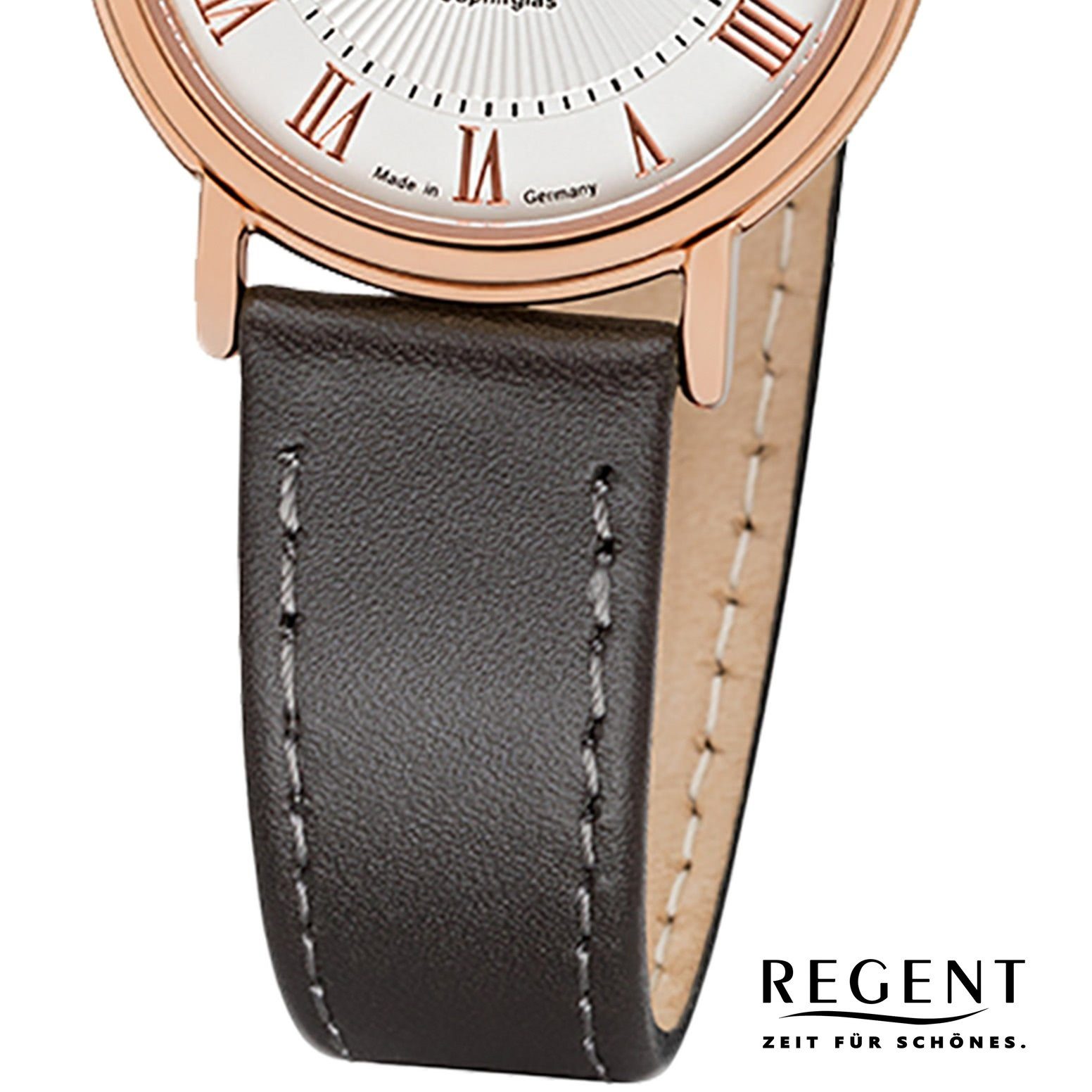 Leder Quarz, Lederarmband Damen GM-1604 28mm), Quarzuhr Armbanduhr Damen Regent klein Uhr rund, Regent (ca.