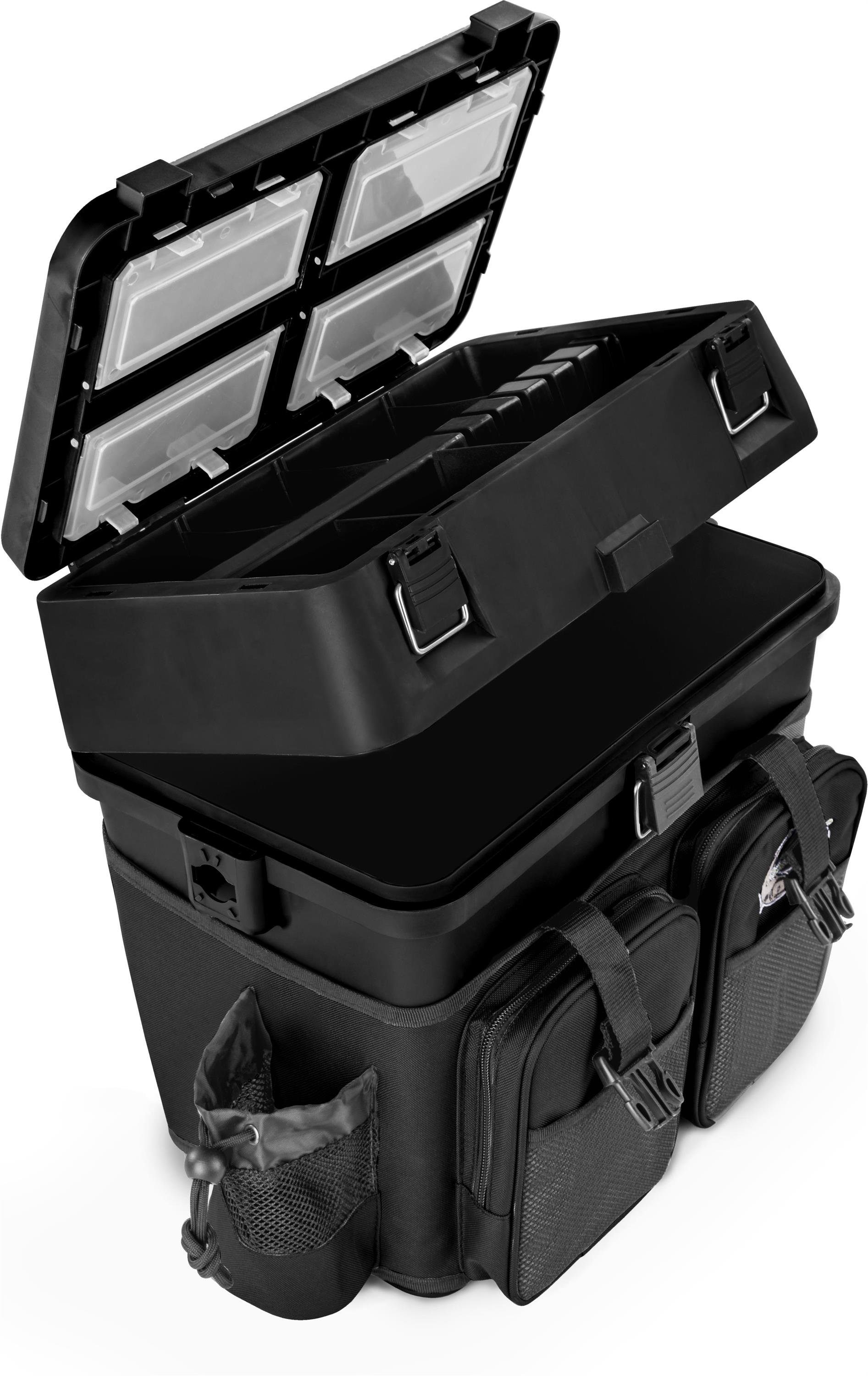 normani Angelkoffer Angelbox Bilbao, Angeltasche Sitzkiepe mit Rucksackfunktion und Tackle-Boxen