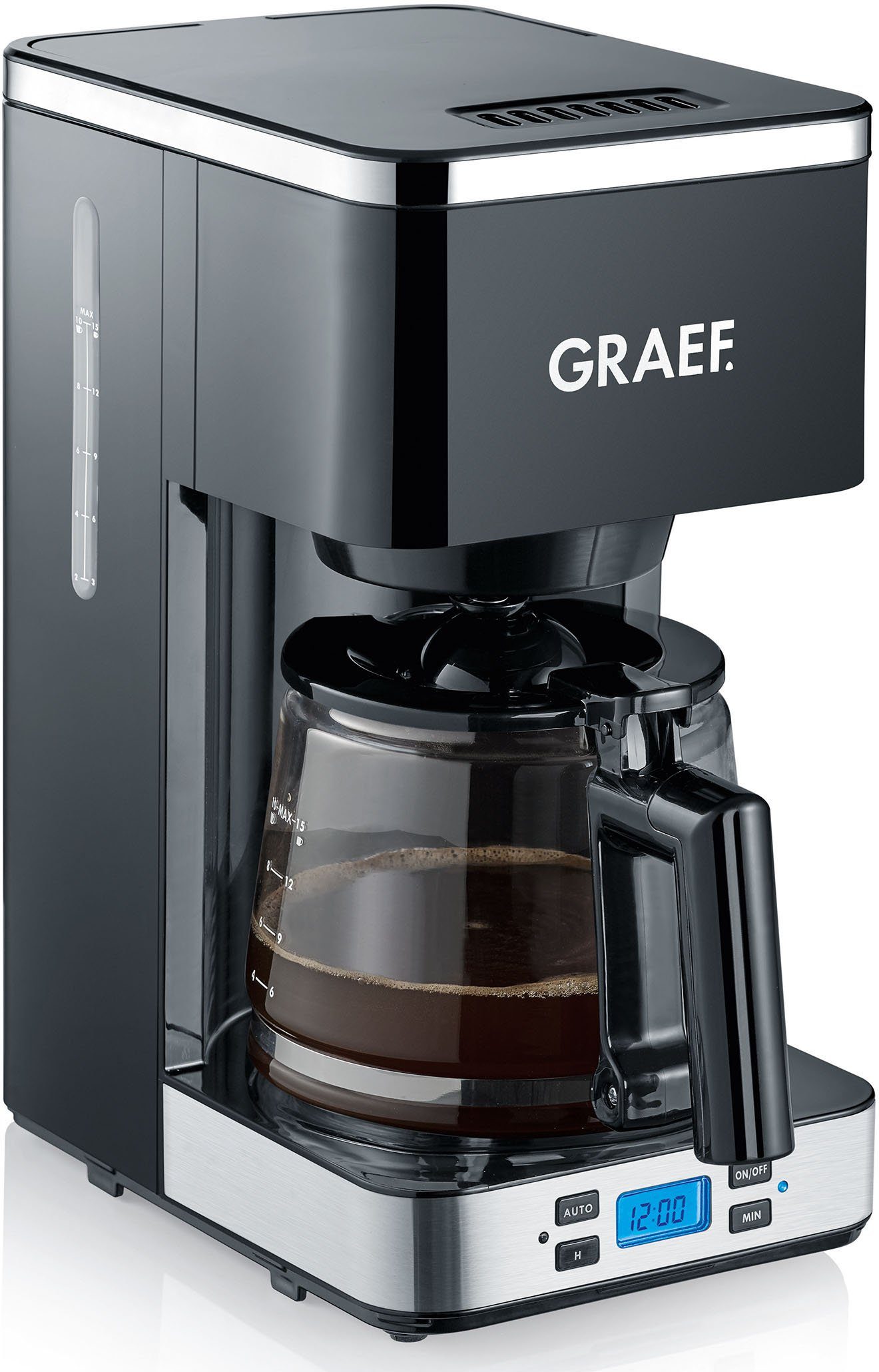 Glaskanne Graef 1x4, mit Filterkaffeemaschine 502, und 1,25l Korbfilter FK Kaffeekanne, Timer