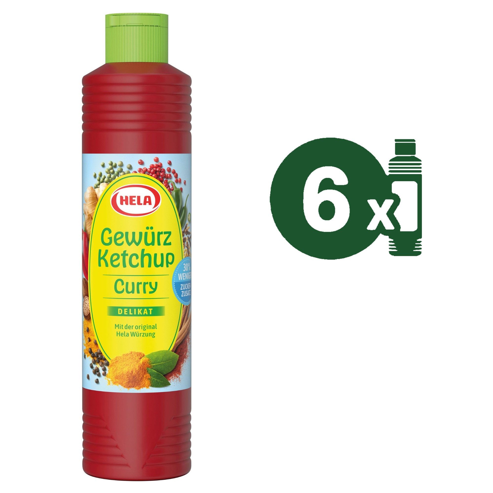 HELA Saucen 6 x 800 ml Ketchup Curry delikat 30% weniger Zucker Gewürzketchup, 1 x 4.8 l, 4800 ml, 1 St.