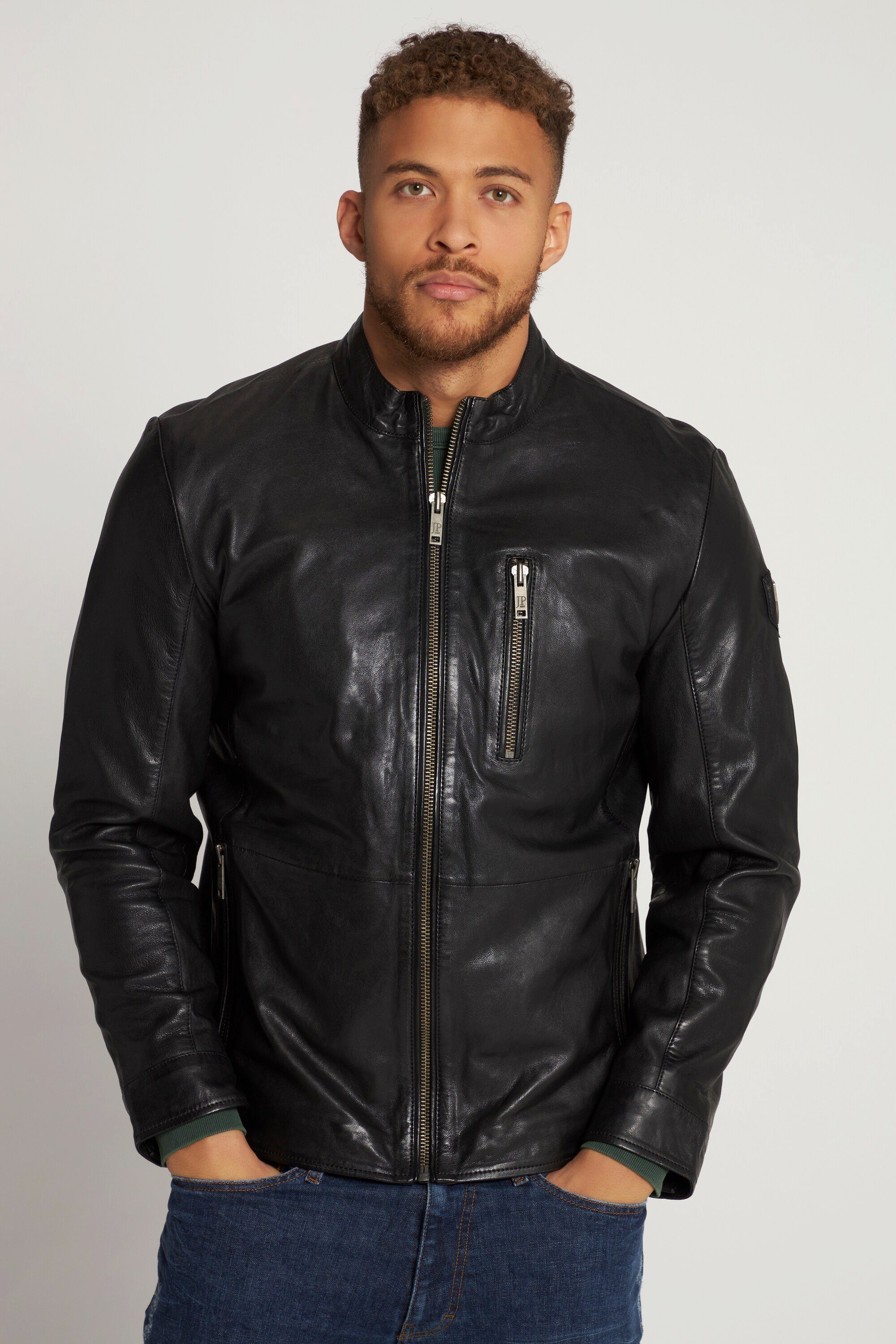 JP1880 Lederjacke Lederjacke Zipper Leder Stehkragen Bikerstyle