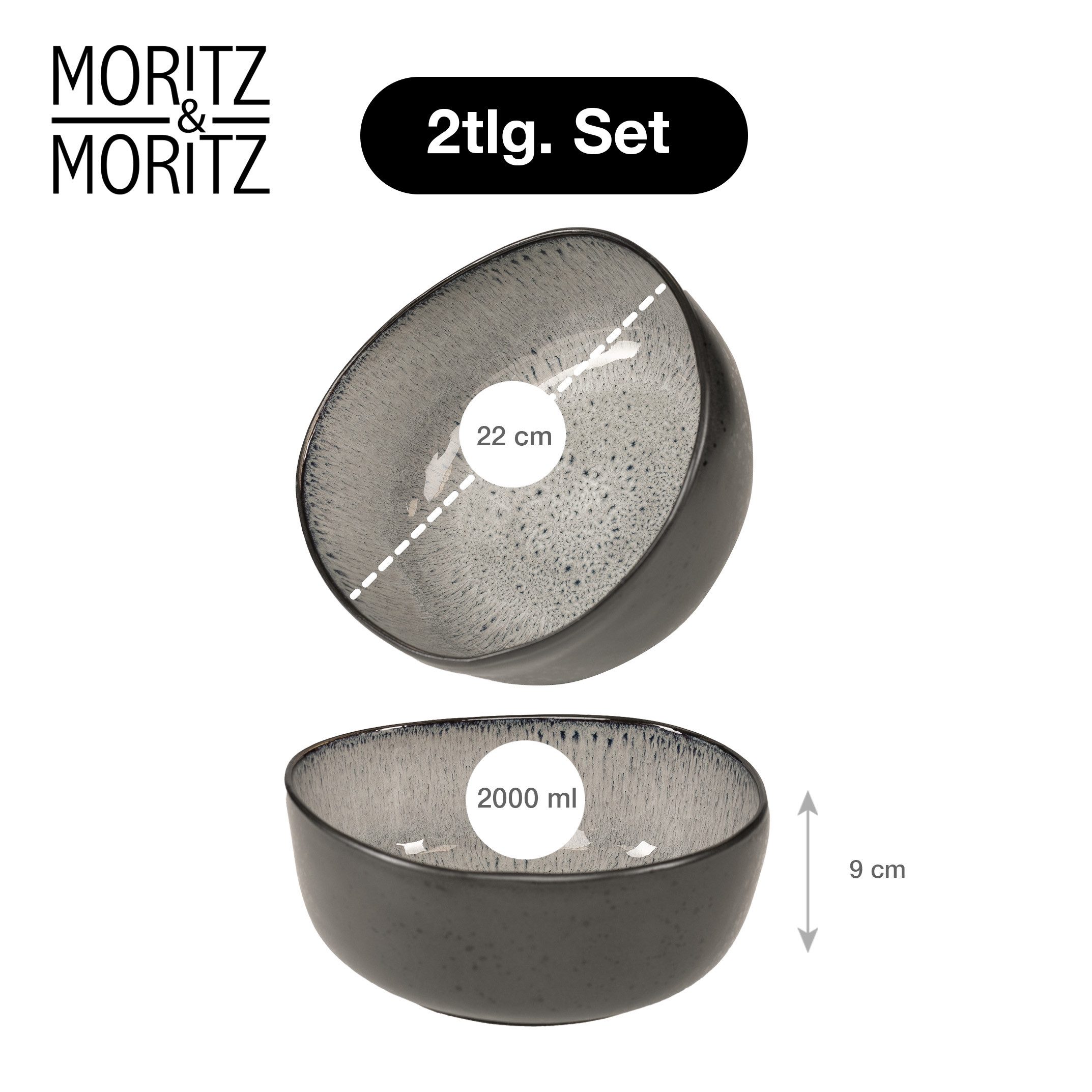 Moritz & Moritz Servierschale ORGANIC Servierschale 2er - Grau, Steinzeug, (Set, 2-tlg), Spülmaschinengeeignet