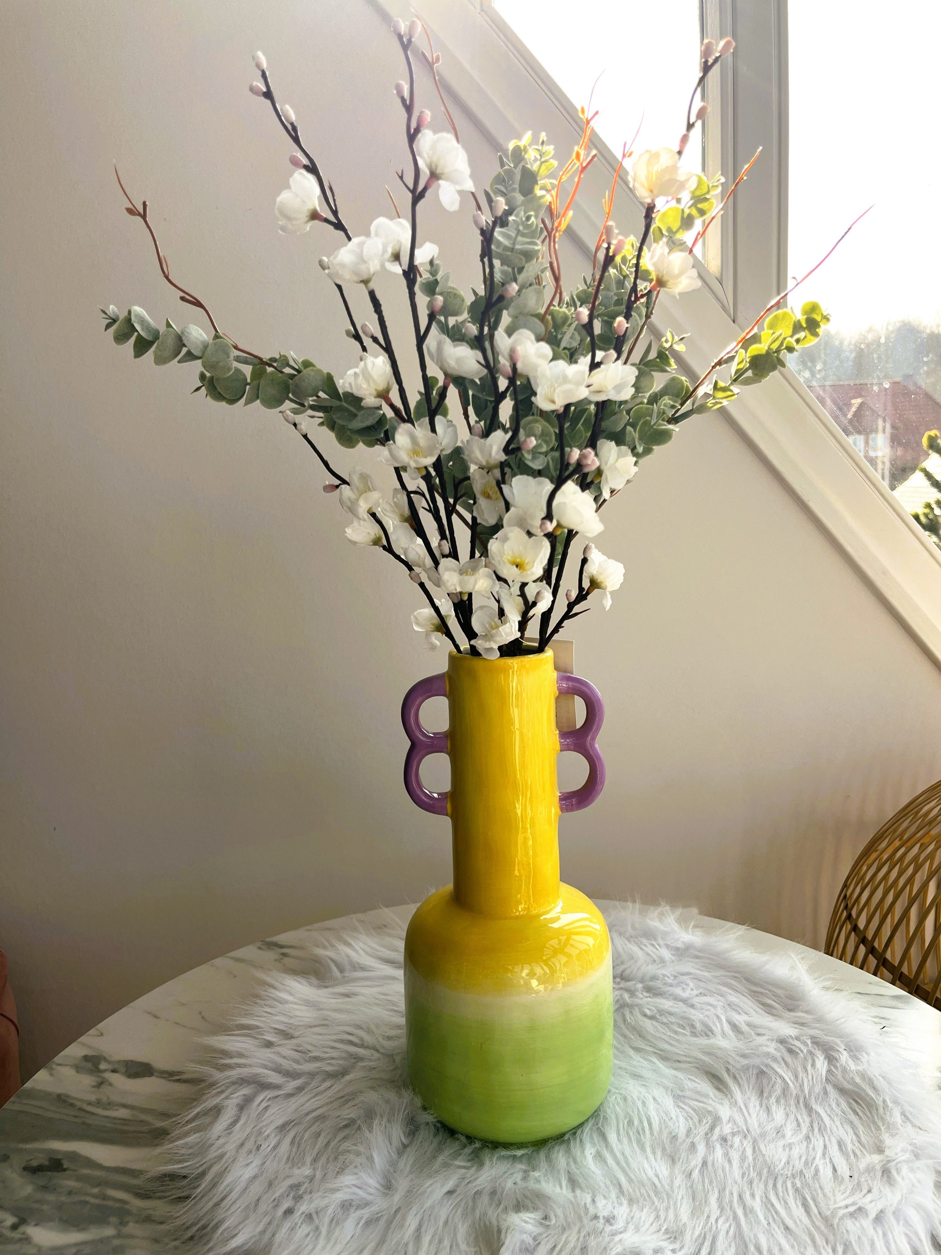 2474U Dekovase Vase SOLARA Bloom aus hochwertiger Keramik mit Doppelhenkel