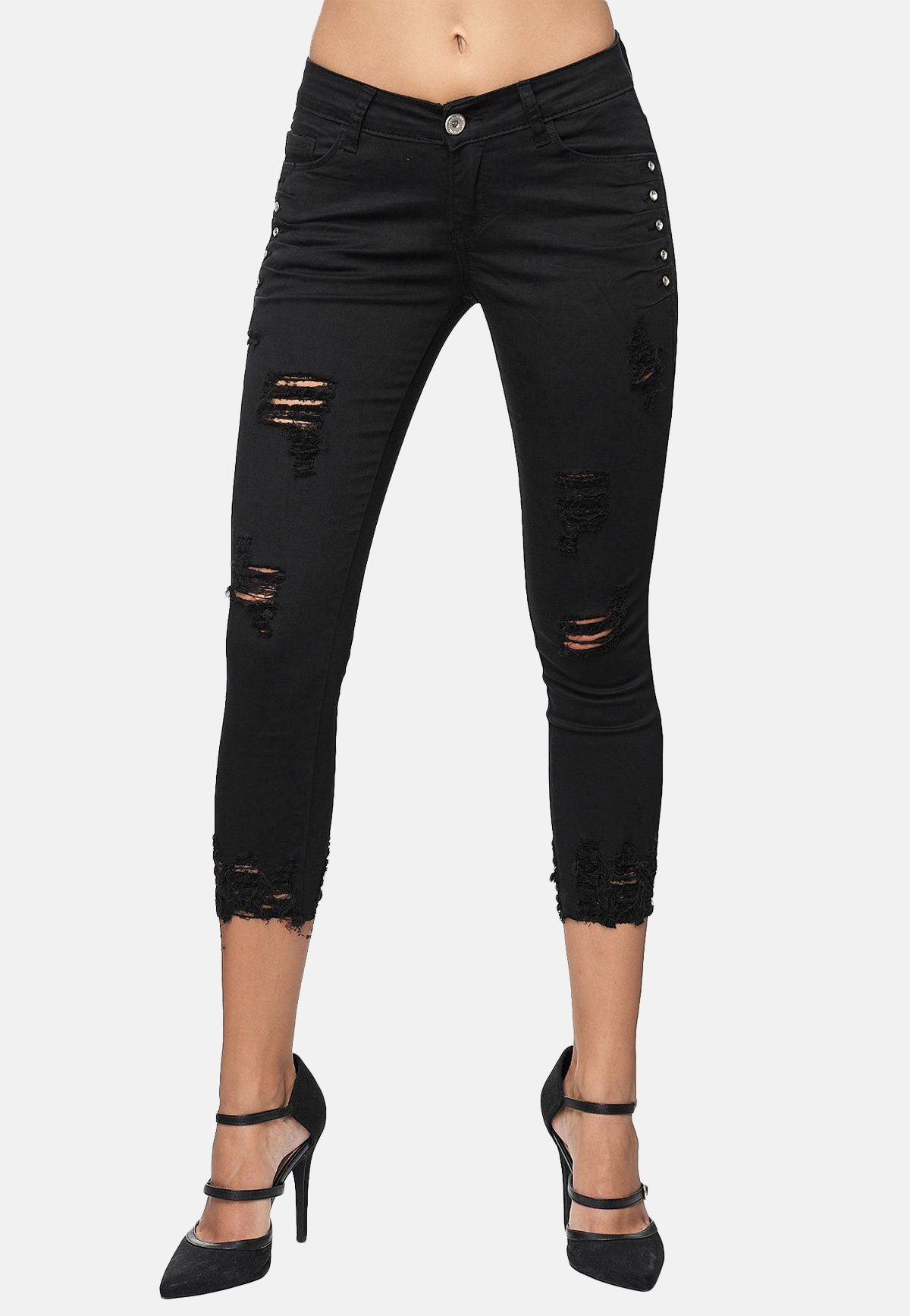 Egomaxx Skinny-fit-Jeans Skinny Denim Jeans Hosen mit Glitzer und cropped Design (1-tlg) 3339 in Schwarz