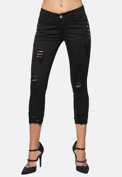 Egomaxx Skinny-fit-Jeans Skinny Denim Jeans Hosen mit Glitzer und cropped Design (1-tlg) 3339 in Schwarz