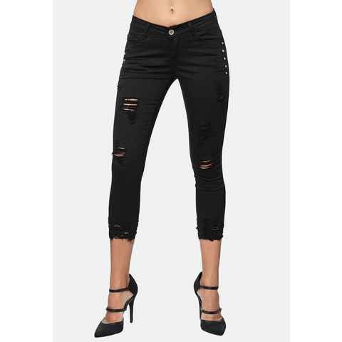 Egomaxx Skinny-fit-Jeans Skinny Denim Jeans Hosen mit Glitzer und cropped Design (1-tlg) 3339 in Schwarz