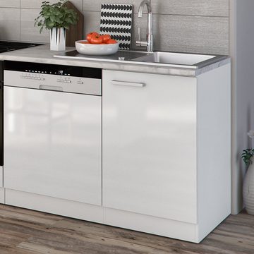 Vicco Spülenunterschrank Küche 270 cm Küchenzeile Küchenblock Einbauküche Weiß Hochglanz