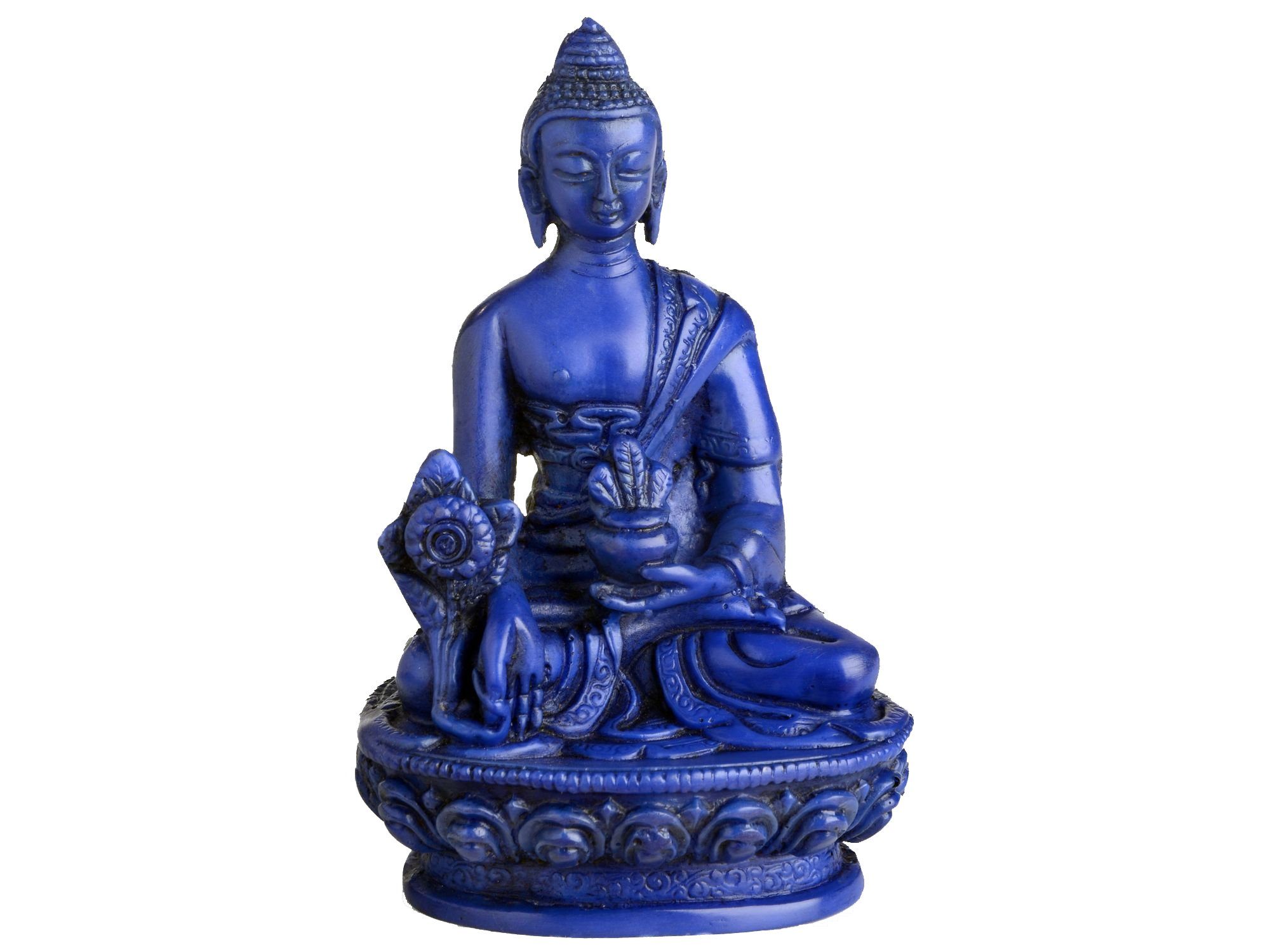 Buddhapur Buddhafigur Medizinbuddha, Handarbeit - 11 cm Höhe Blau