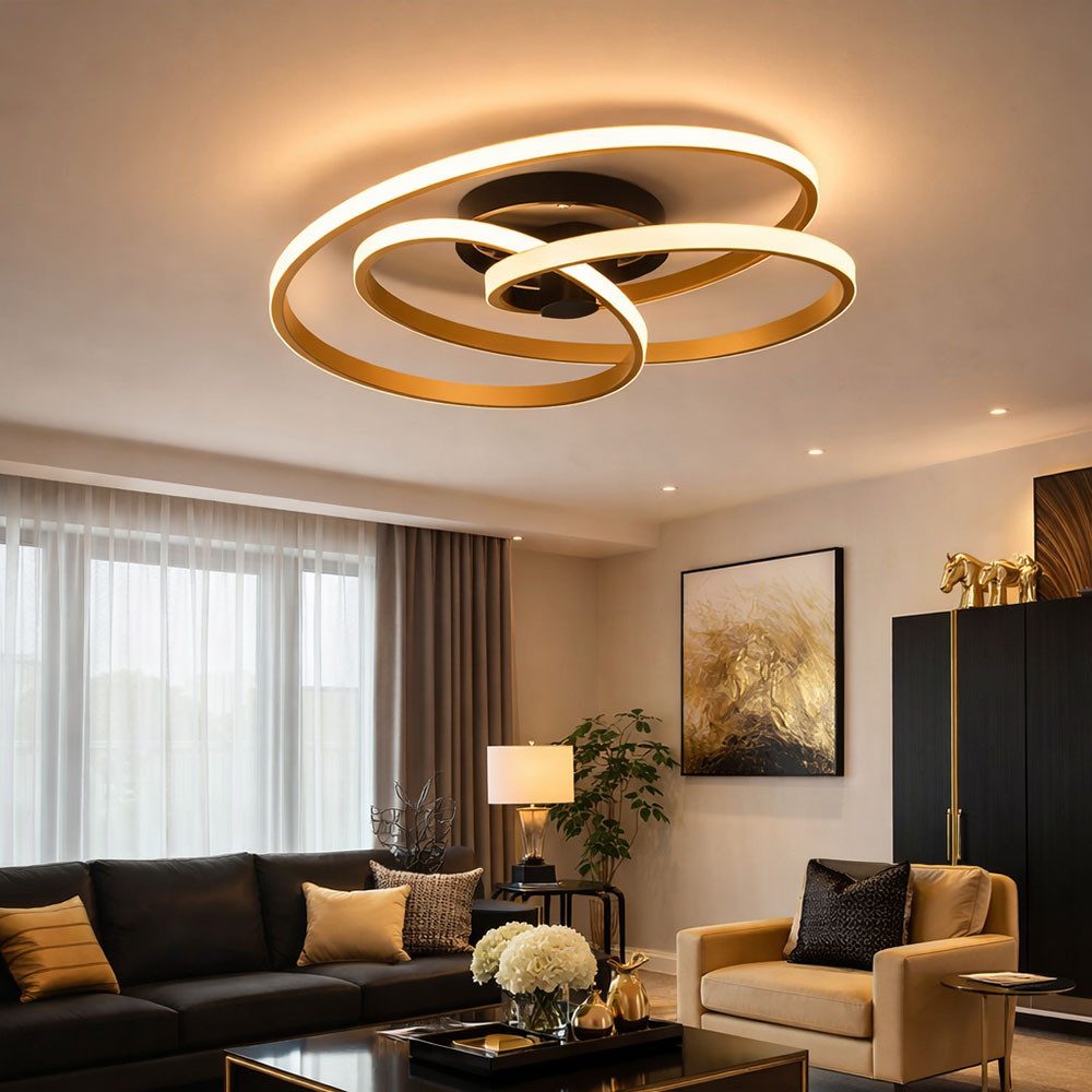 GLOBO LIGHTING LED Deckenleuchte, LED-Leuchtmittel fest verbaut, Warmweiß, LED Deckenlampe Designleuchte Aluminium geschwungen gold D 50 cm