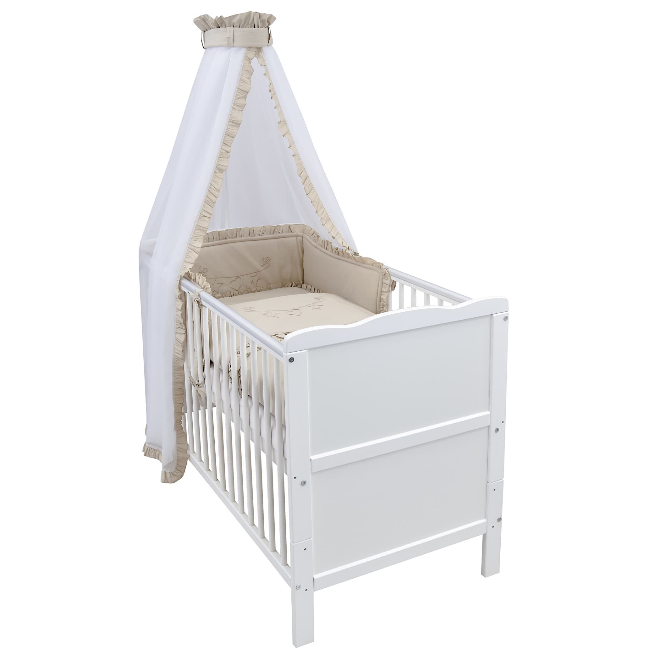 Baby-Delux Komplettbett Babybett Jack Komplettset Royal Rüsche, 10-tlg., Kinderbett 70x140 cm weiß, Bettset verschiedene Designs