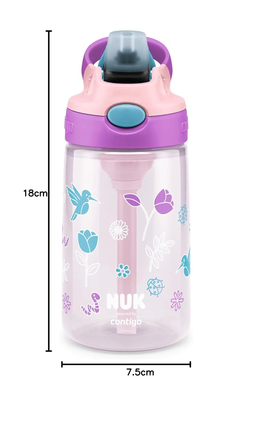 NUK Trinkflasche NUK Contigo Straw Cup 420ml – Strohhalm, Tulpen Motiv, BPA-frei