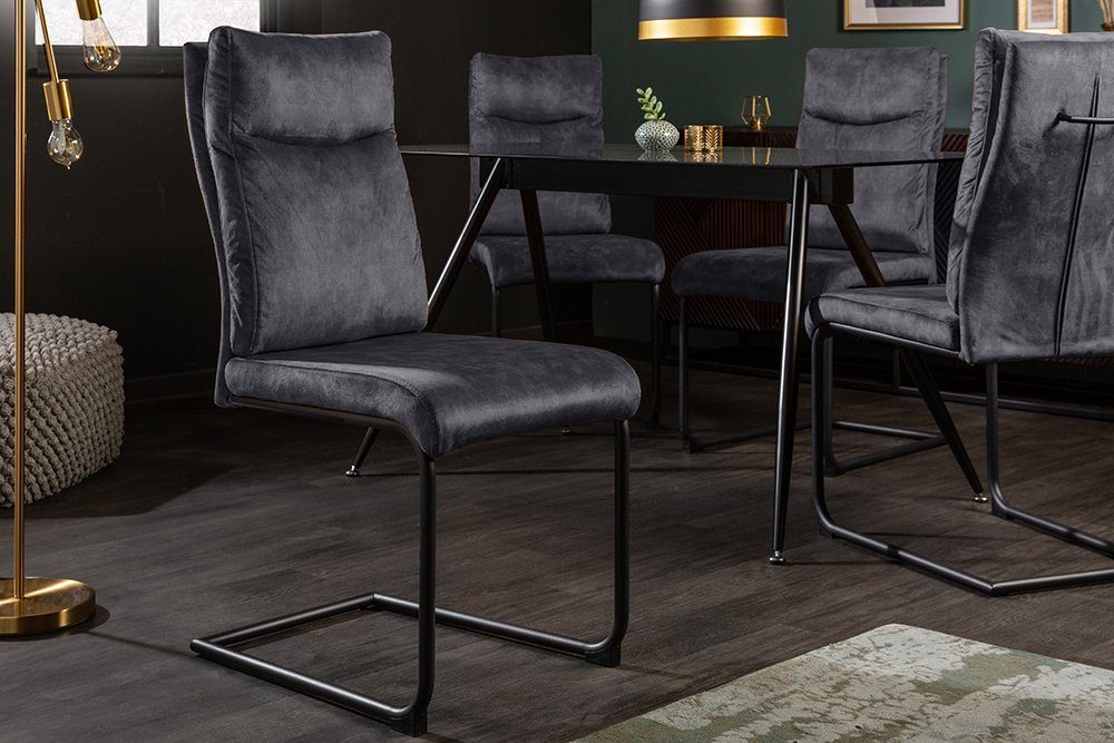 riess-ambiente Freischwinger COMFORT grau, Esszimmer · Samt · Metall · Mode günstig online kaufen