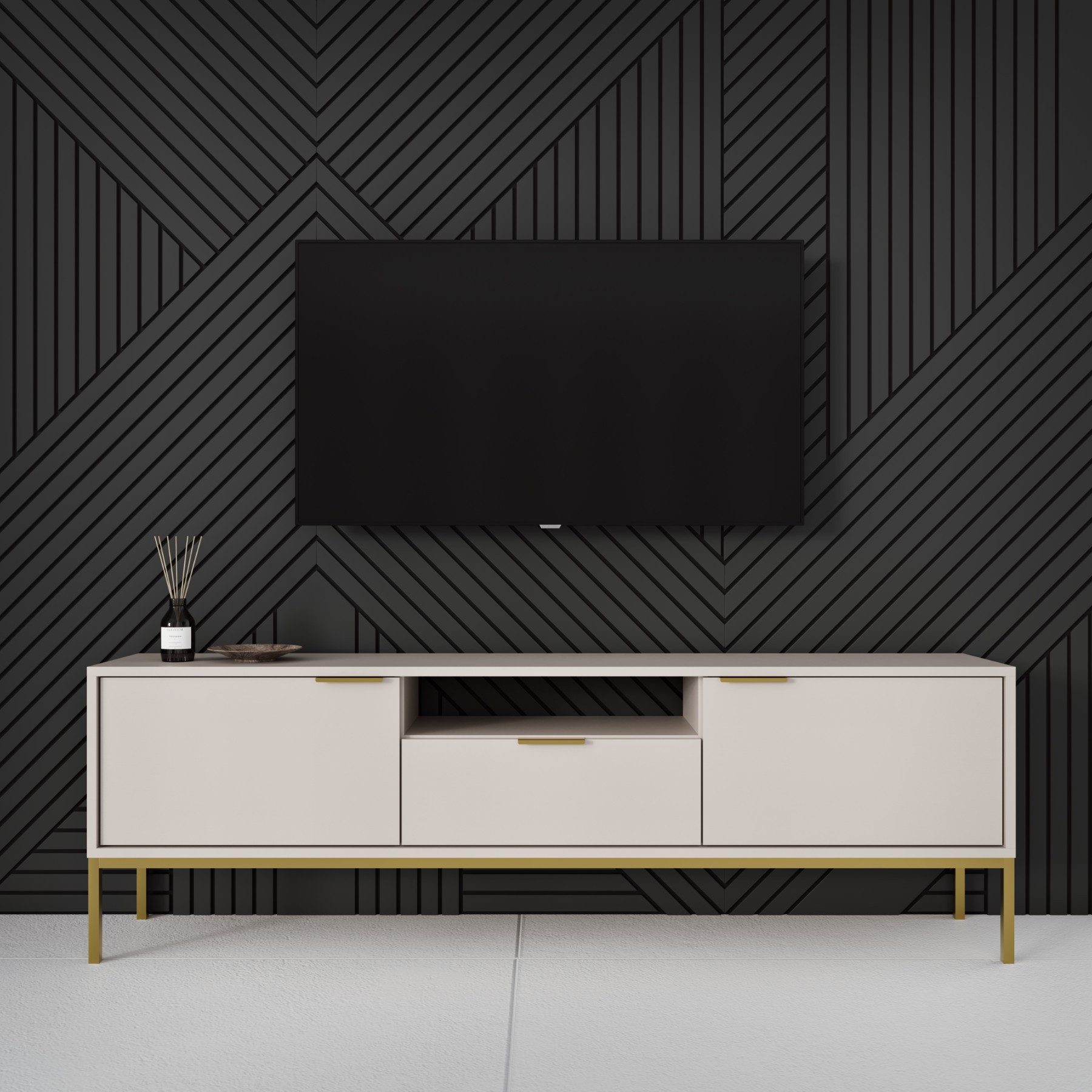 Raumhirsch Furniture Lowboard stehend - TV Schrank Austin 135 / 175 cm (TV-Board, Lowboard mit 2 Türen, 1 Schublade und 1 Ablage), modernes Design, robuste Laminatplatte, elegante Metallgriffe