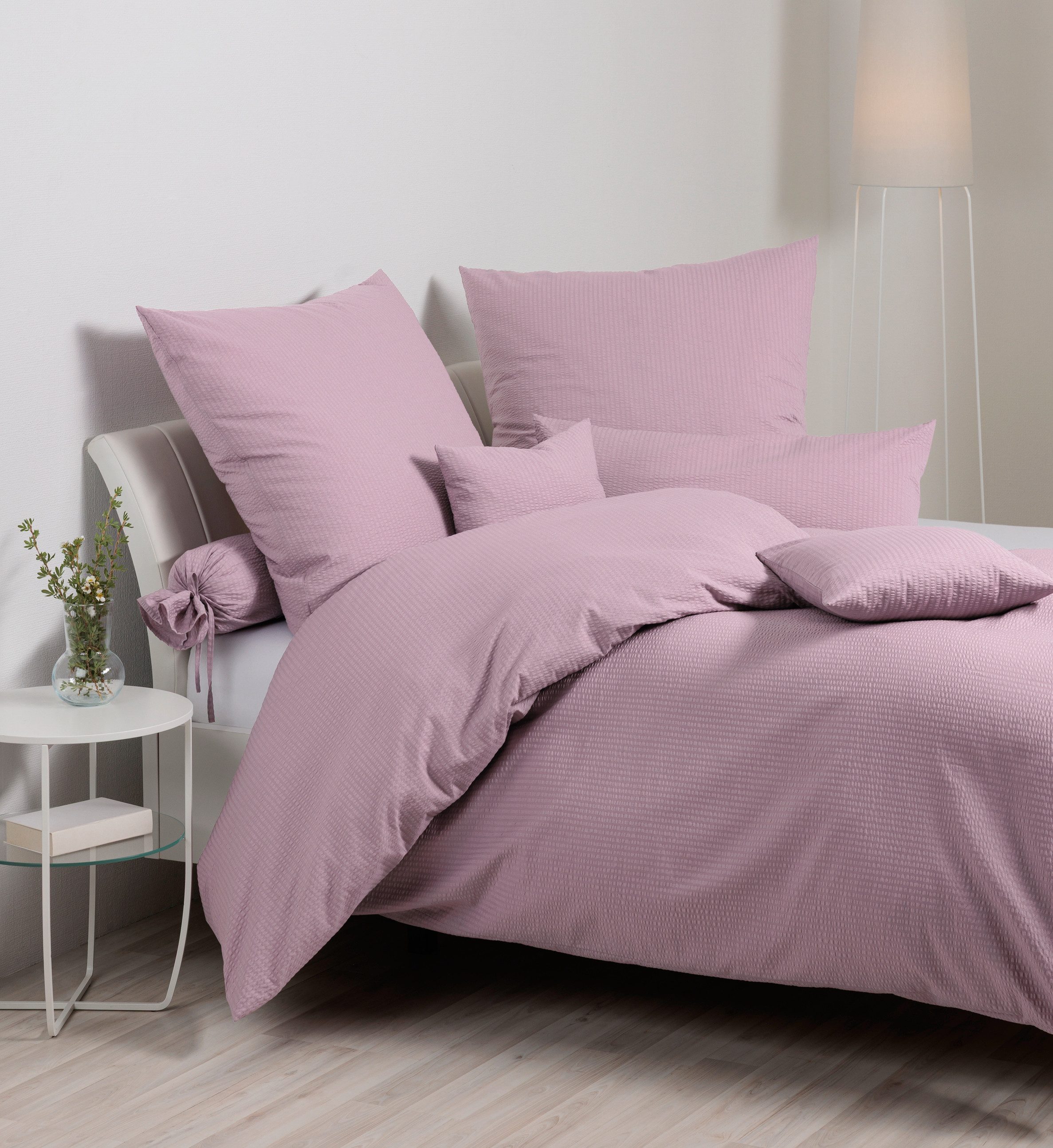 Janine Bettwäsche PIANO 0125 31, Seersucker 100% Baumwolle, uni, bügelfrei, Soft-Seersucker, 2 teilig, Markenreißverschluss, feinfädige Qualität, gekämmte Mako-Garne