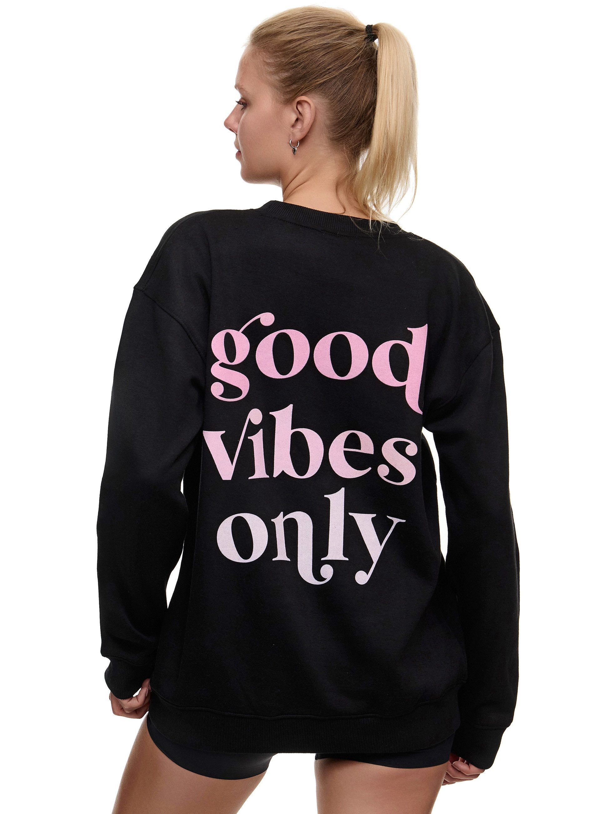 Worldclassca Sweatshirt Worldclassca Oversized Sweatshirt Good Vibes Print Langarm Pullover Freizeit Shirt