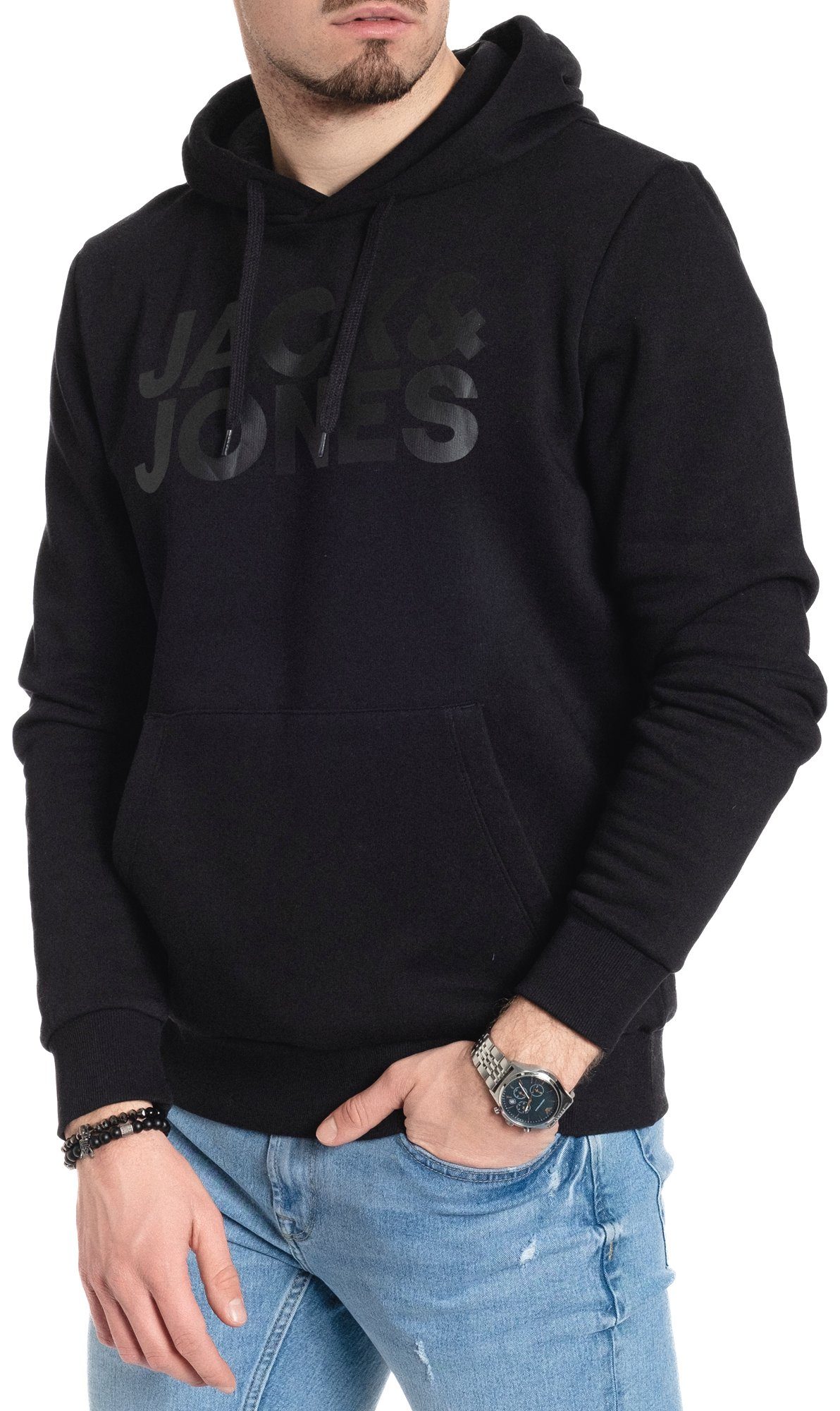 Jack mit & Kängurutasche Jones Black-Black Kapuzensweatshirt