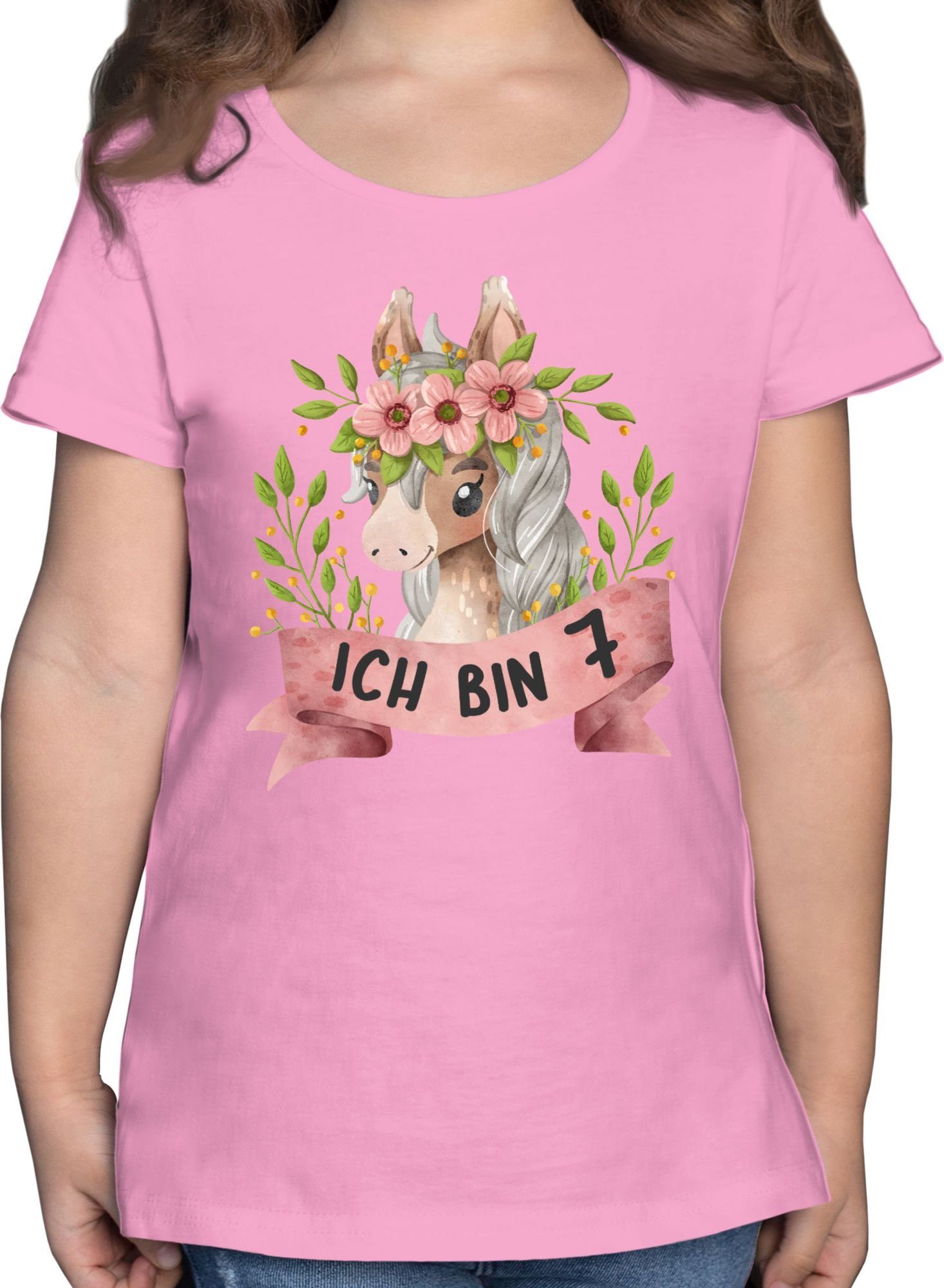bin Ich sieben Blumen Pferd Rosa 02 Shirtracer T-Shirt mit süßem Geburtstag 7. mit