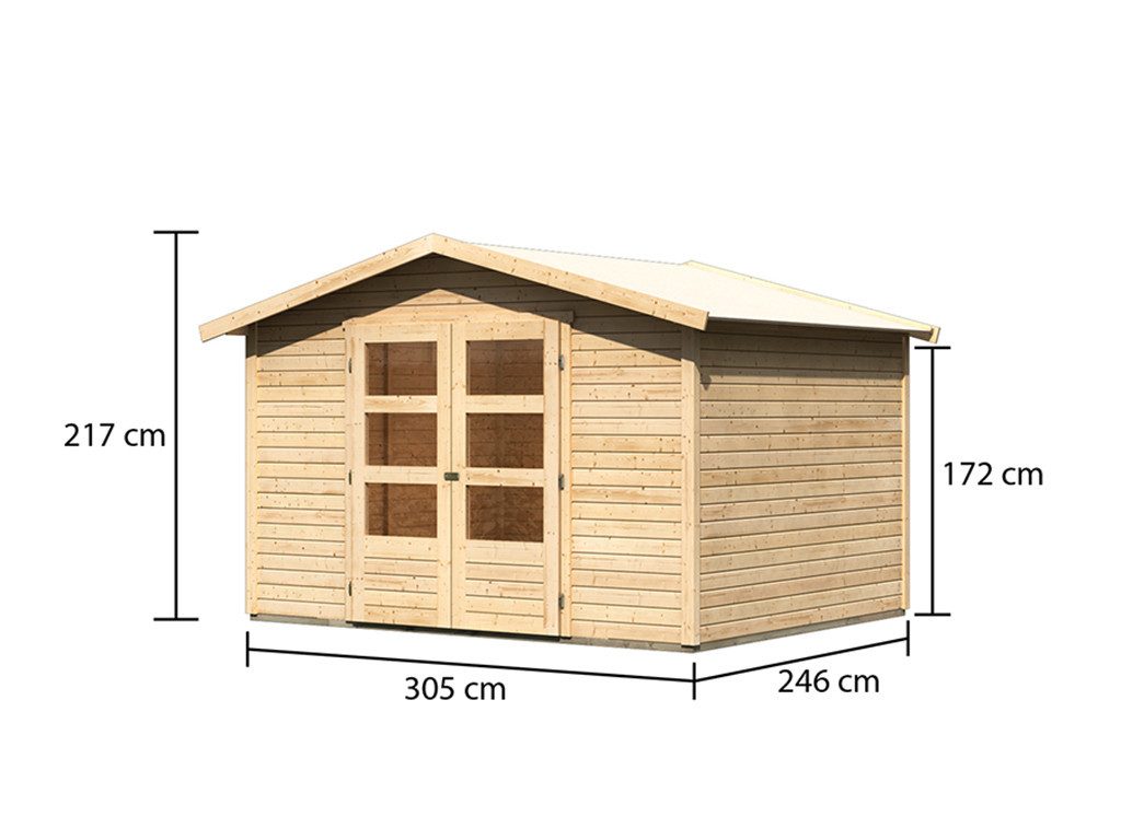 Karibu Gartenhaus Gartenhaus Carlton 5 19 mm naturbelassen, BxT: 337x266 cm, 19 mm Wandstärke, Einzeltür mit Kunstglas-Einsätzen