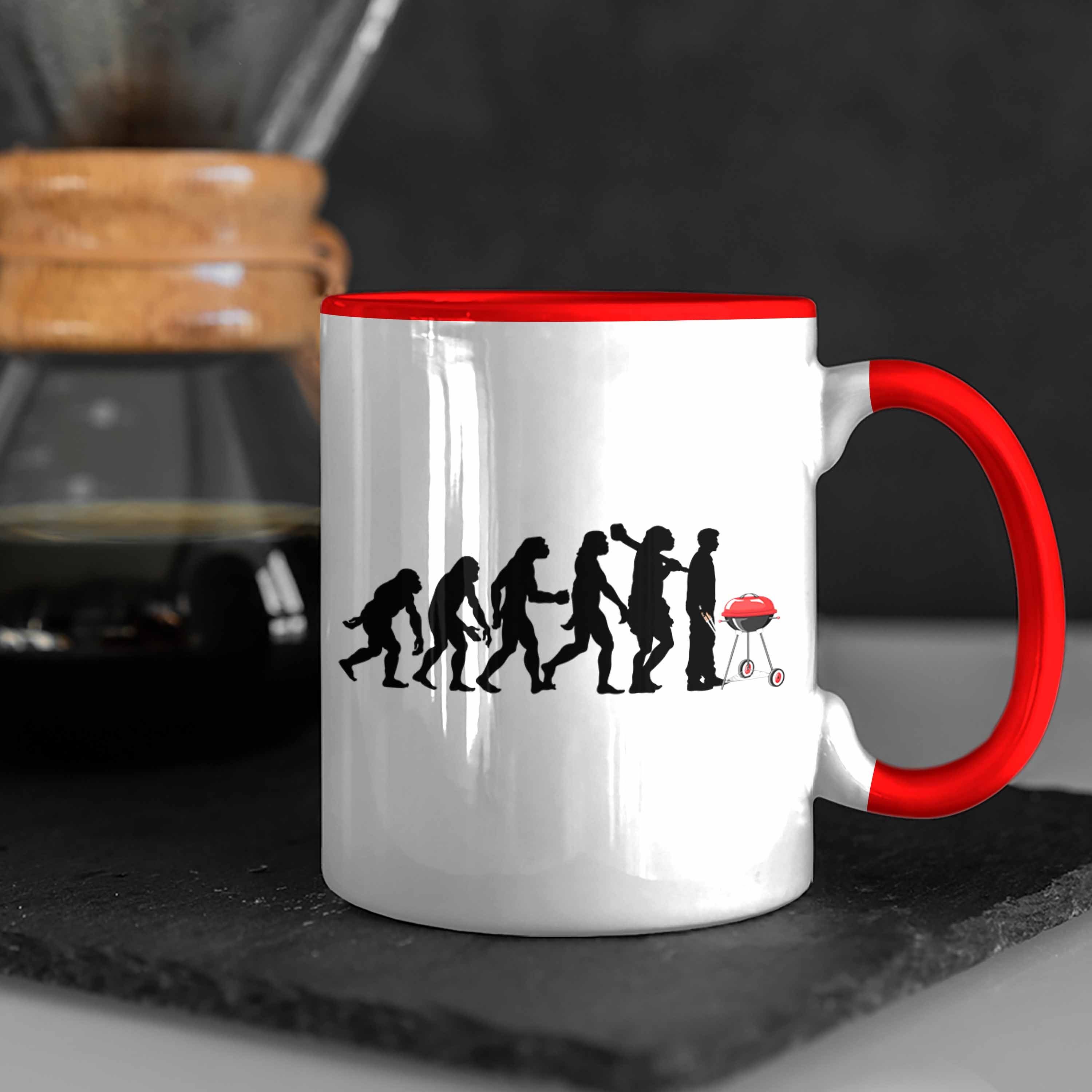 Trendation Tasse Trendation Fleisch Geschenkidee Steak Becher Fans Kaffeetasse - Rot Vatertag Grillen Geschenk Herzschlag Sommer Tasse