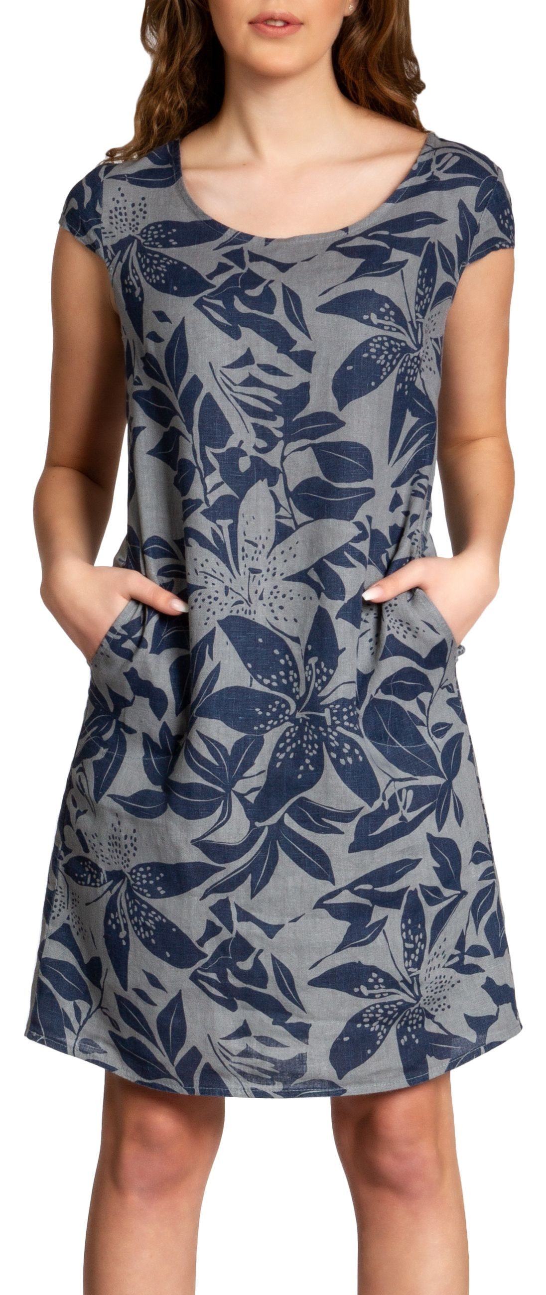 Caspar Sommerkleid SKL026 knielanges elegantes Damen Sommer Leinenkleid Luftig leicht, figurumspielende Form, mit seitlichem Jersey-Einsatz