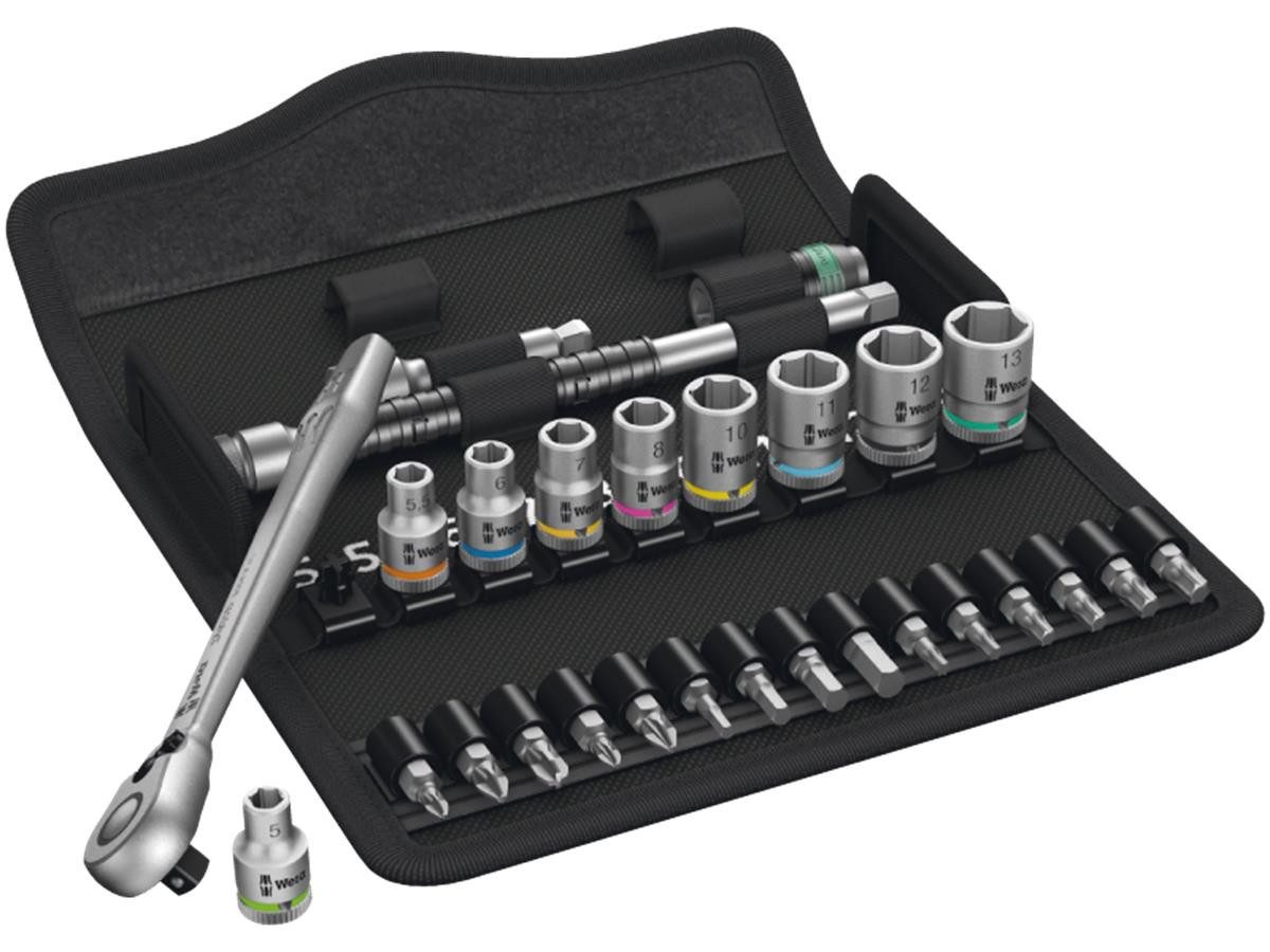 Wera Werkzeugset 8100 SA 8 Zyklop Metal Steckschlüsselsatz 1/4, (Set), 28-teilig, 5° Rückholwinkel, Farbkennzeichnung nach Größen