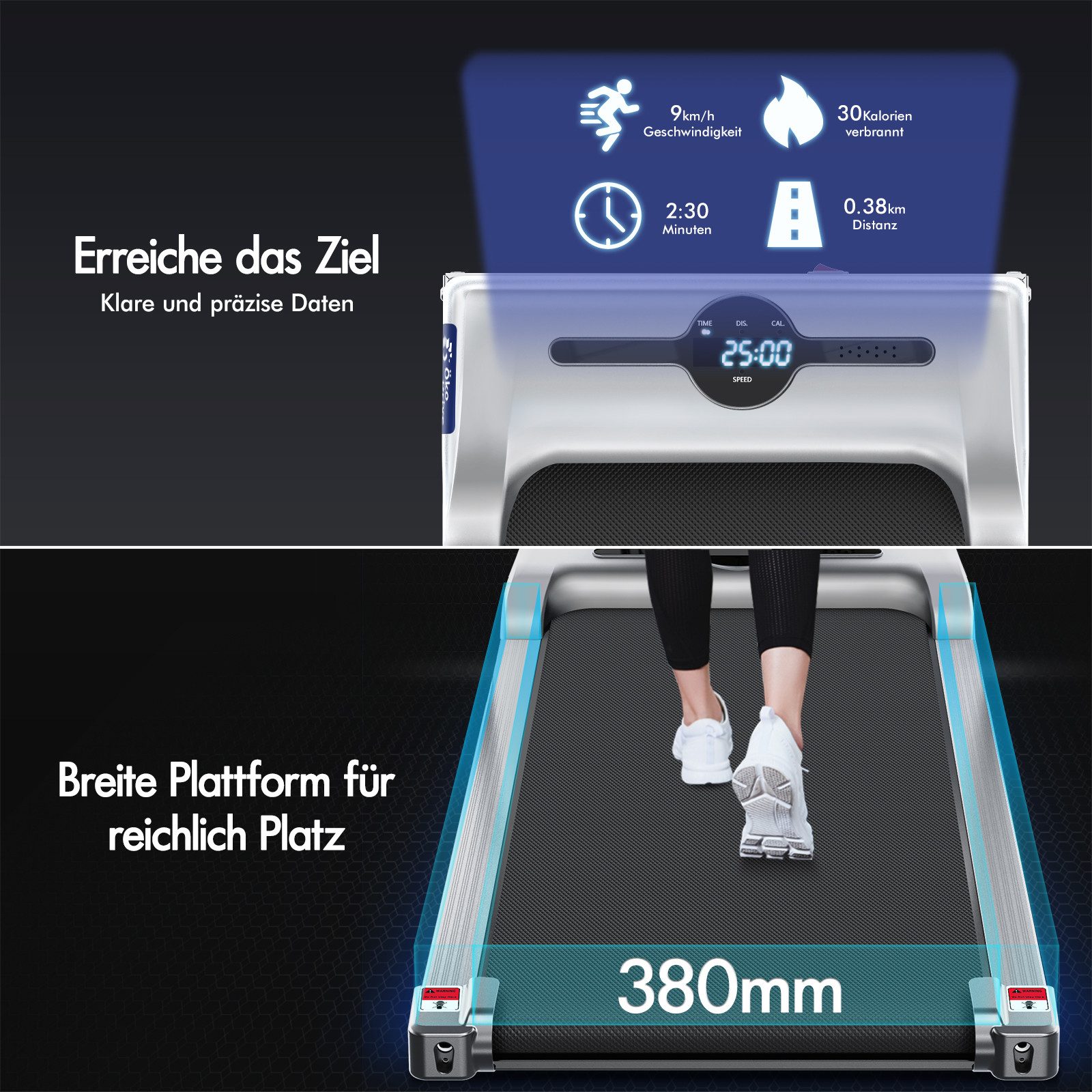 BLACK LORD Laufband für Zuhause, Walking Pad, Klappbares Untertisch-Laufband mit Armlehne (119 x 48,5 x 103 cm, 1-tlg), mit Bluetooth, Fernbedienung, Lautsprecher, 1-12km/h