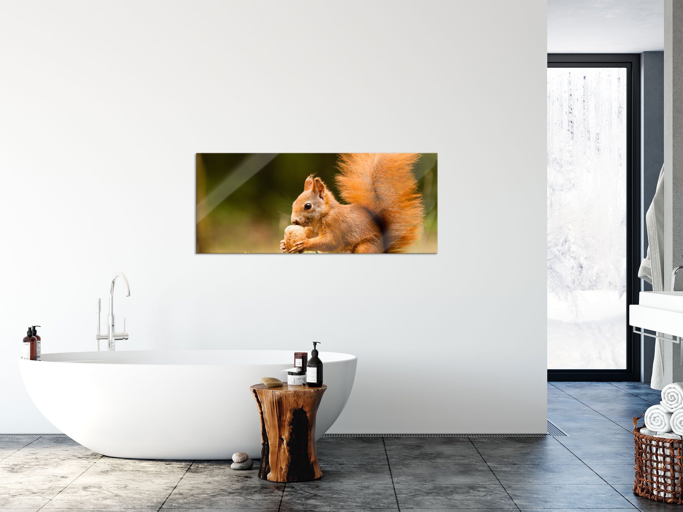 Pixxprint Glasbild Eichhörnchen mit Nuss St), mit Abstandshalter Glasbild Echtglas, inkl. Eichhörnchen aus und (1 Aufhängungen Nuss