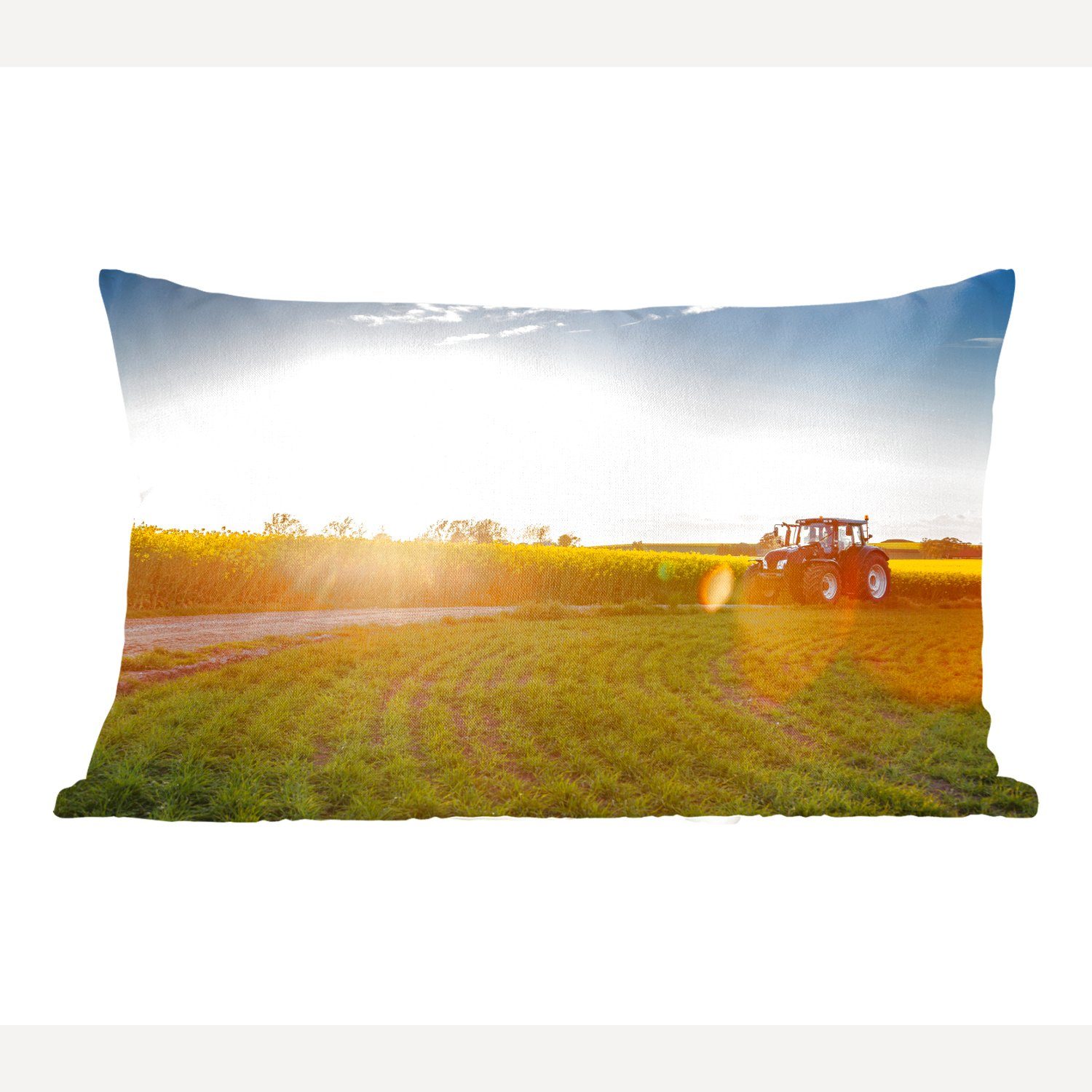 MuchoWow Dekokissen Traktor - Gras - Sonnenuntergang, Wohzimmer Dekoration, Zierkissen, Dekokissen mit Füllung, Schlafzimmer