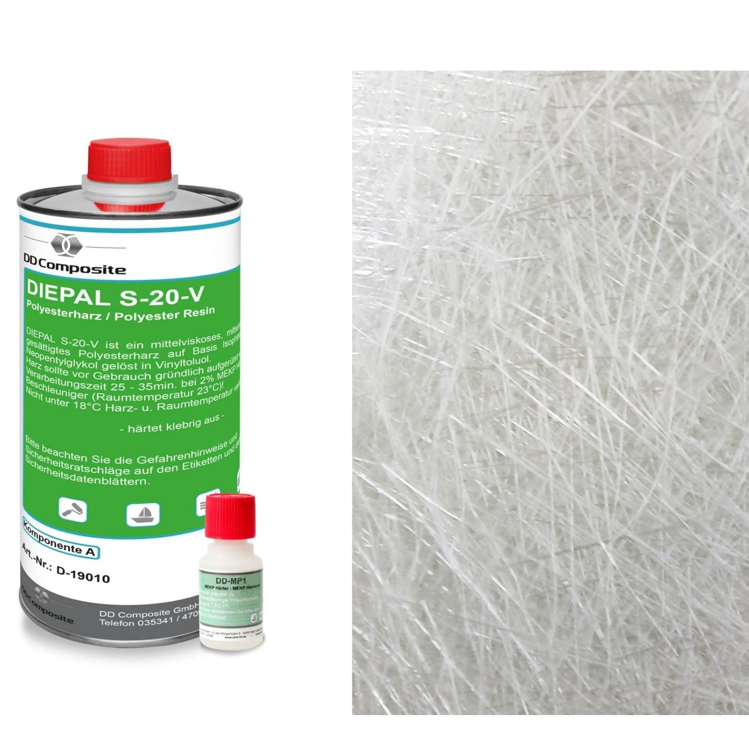 DD Composite Reparatur-Set 1kg GFK Polyesterharz + 1m² Glasfasermatte 450g/m², 3-St.