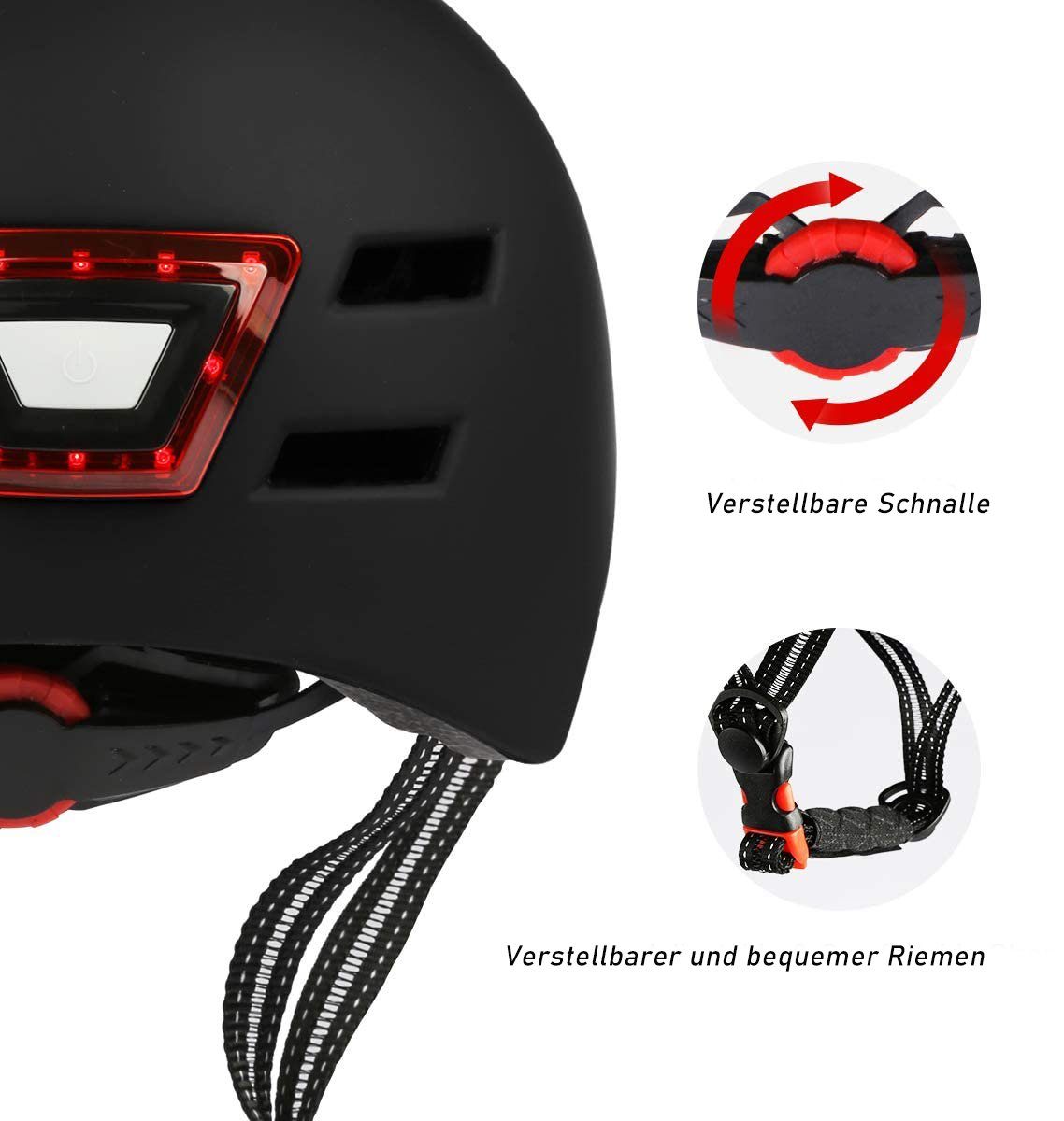Sehr leichtes Design mit integrierter Belüftung Viel Komfort und maximale Sicherheit Skaterhelm E-Scooter Fahrradhelm Erwachsene BMX Urban Helm mit LED-Rücklicht für Herren und Frauen 